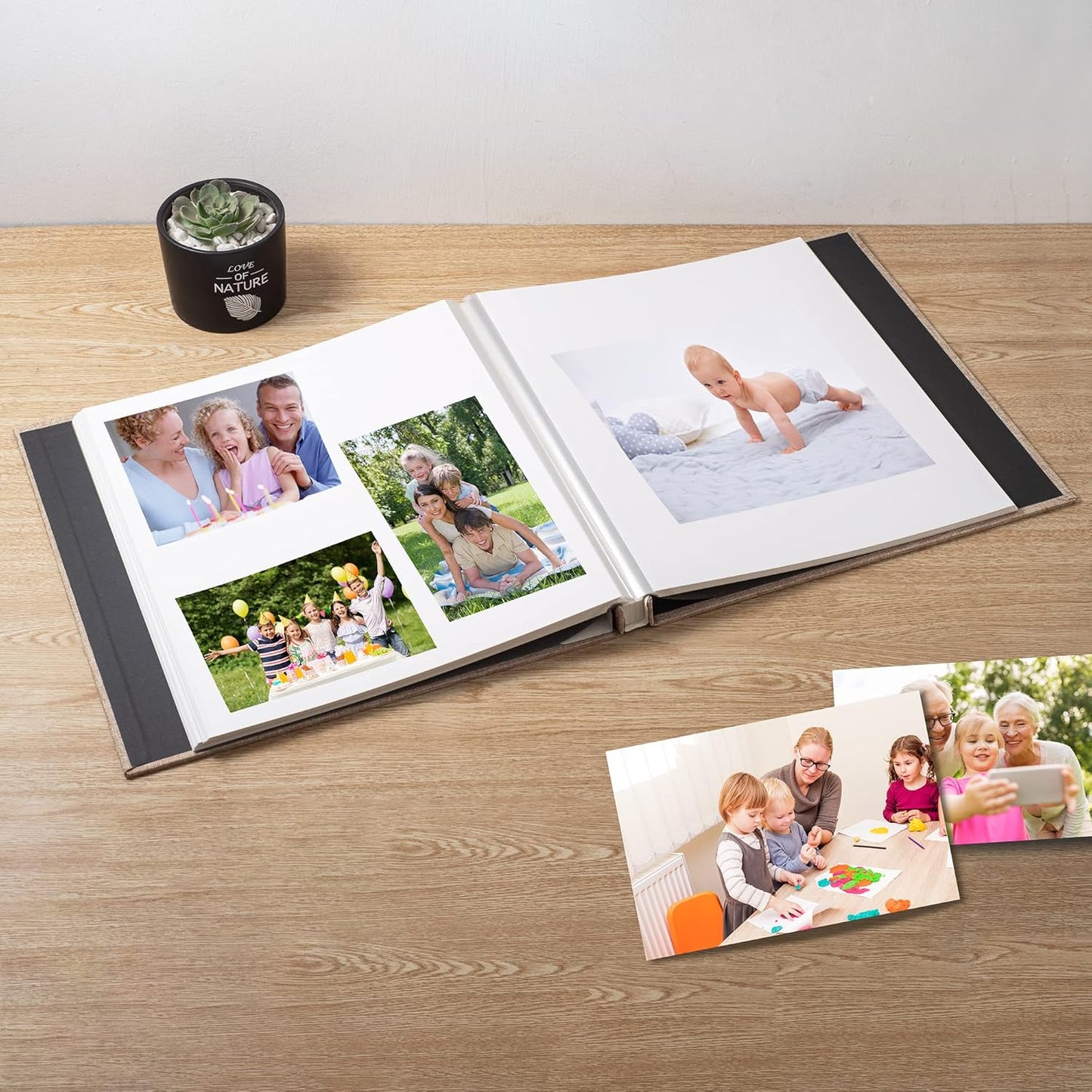 Large Photo Album Self Adhesive Scrapbook Album for 4×6 5×7 8×10 Pictures DIY Magnetic Linen Cover Album 60 Pages for Family Wedding Gifts with Metal Pen and Plastic Board