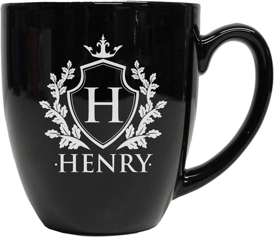 My Personal Memories Custom Monogrammed Coffee Latte Mug and Tea Cup - Personalized and Engraved (Black)