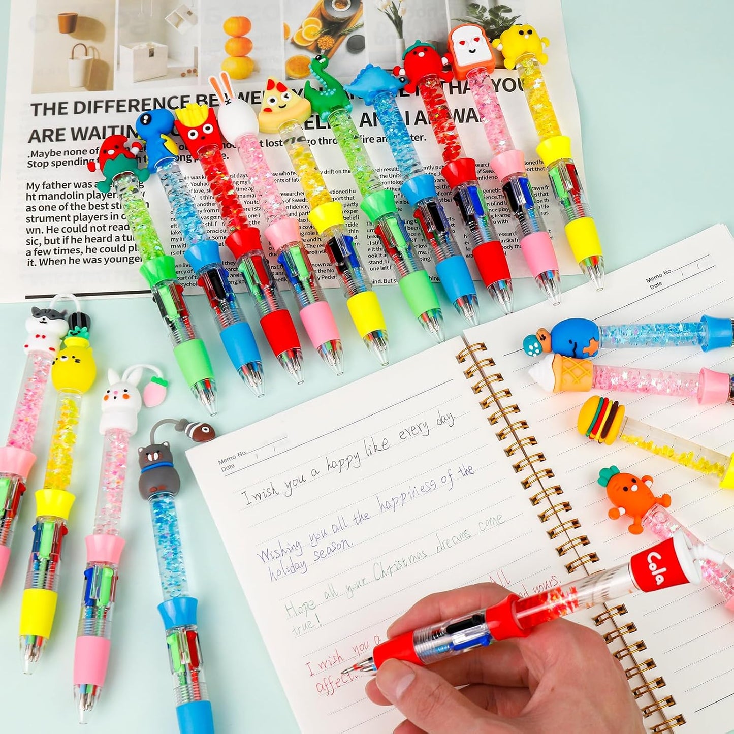 20Pcs Multicolor Pens in One 4-in-1 Cute Pens Bulk for Kids, Ballpoint Pen for Birthdays and Children's Parties, Fun Gifts Assorted Ink Kawaii Pen