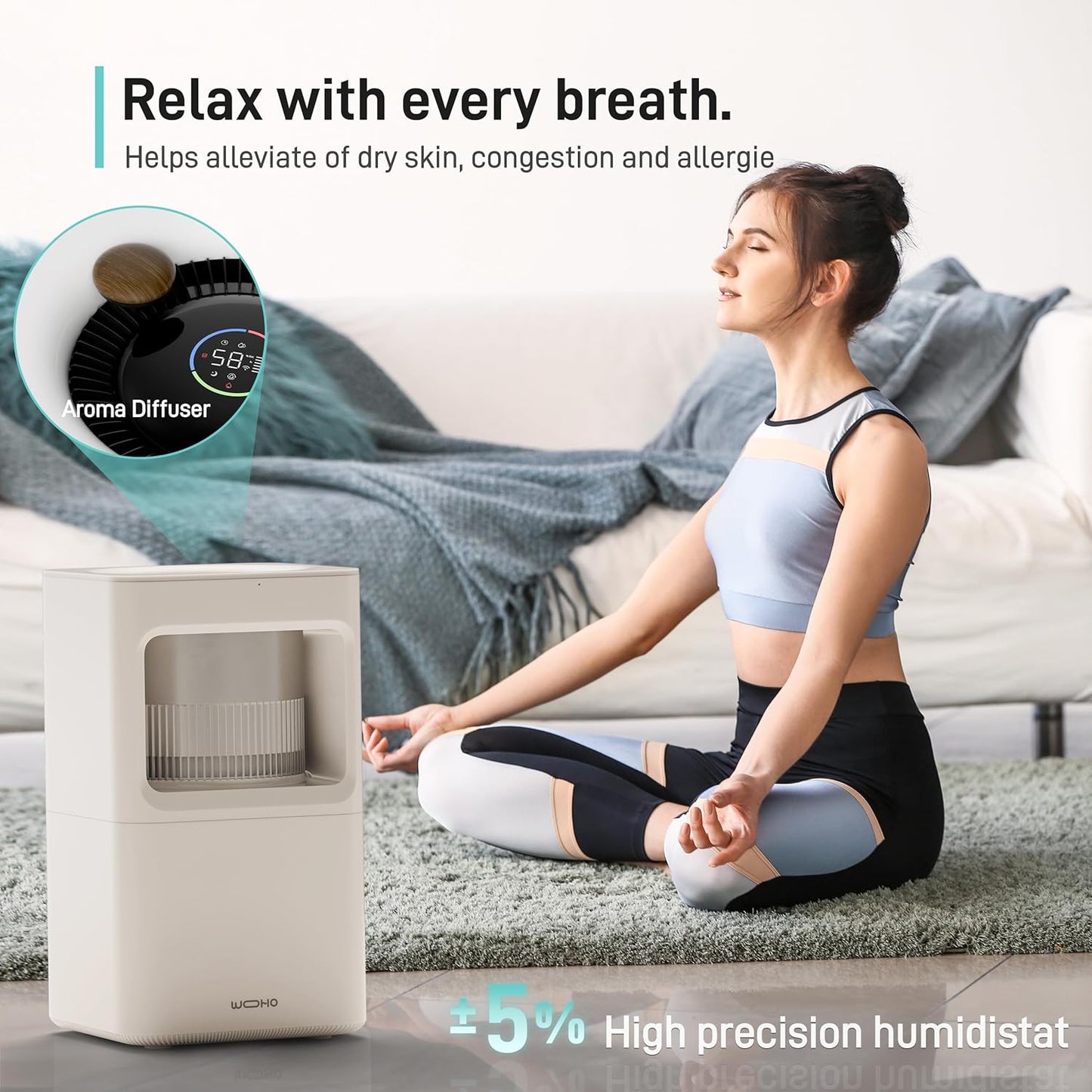 Evaporative Humidifier for Bedroom, 2.11Gal/8L Quiet Humidifiers Large Room with SleepyTime, Aroma Diffuser, 6 Speeds, Top Fill, No White Dust, Auto Off Humidifier for Baby Nursery Home Office