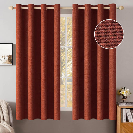 MIULEE Linen Curtains for Bedroom 100% Blackout Thermal Insulated Burnt Orange Grommet Room Darkening Curtains & Drapes Rust Terracotta Fall Decor for Living Room Nursery 52 x 63 Inch (2 Panels)
