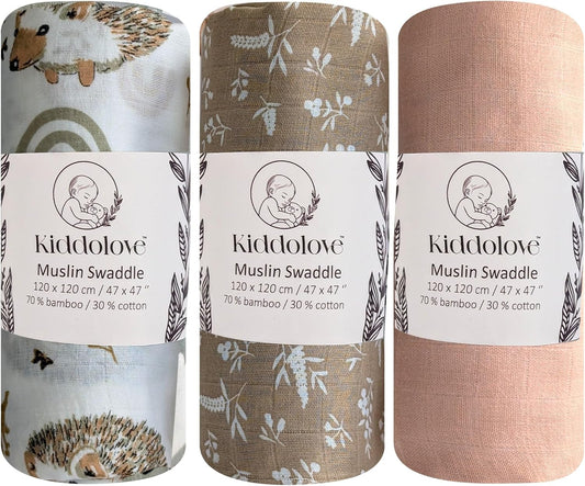 Muslin Swaddle Blankets for Newborn – 3 Pack Large 47"x47" Receiving Blankets – Soft, Breathable & Gentle – Unisex Pastel