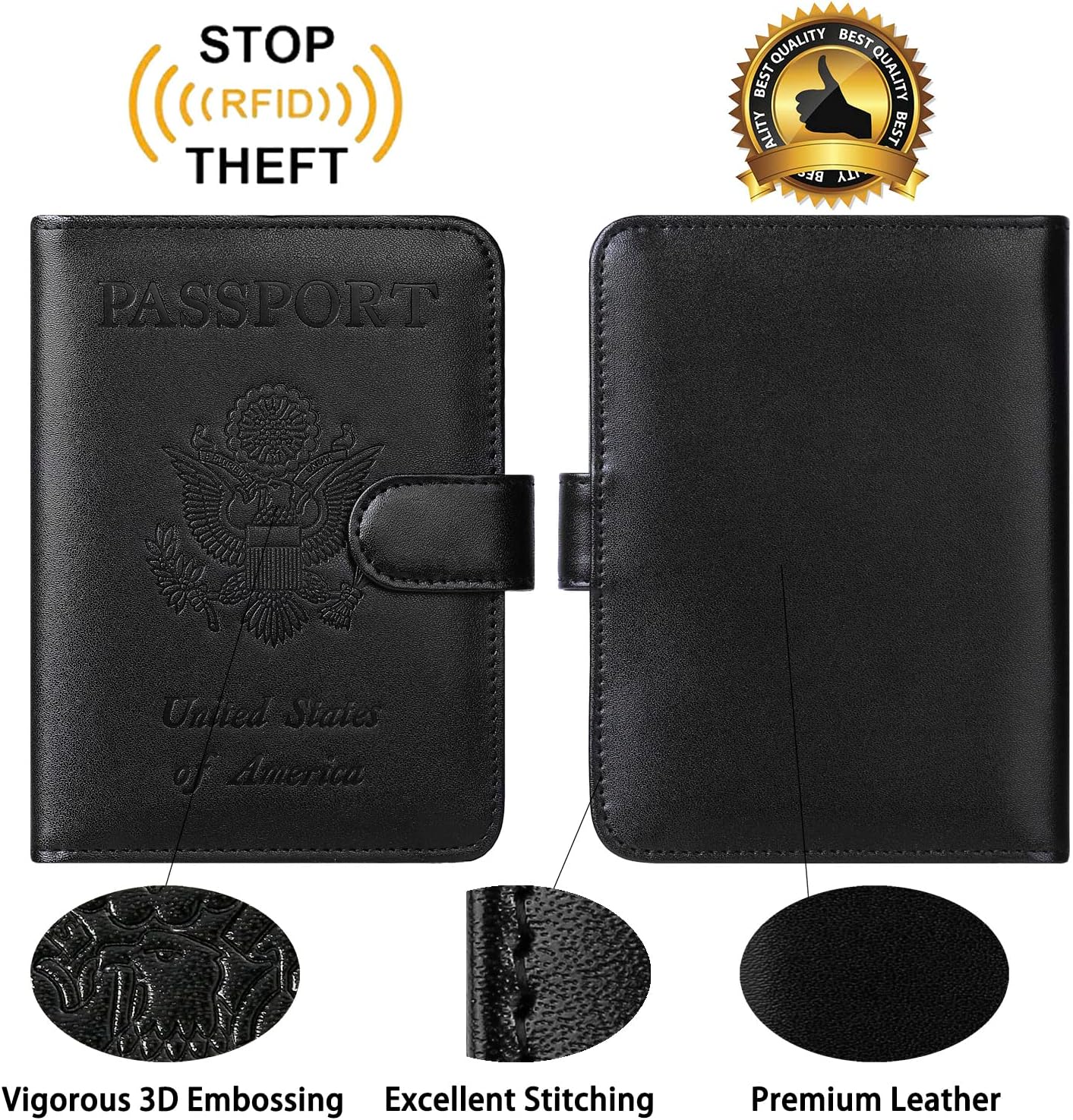 Passport Holder With Luggage Tag Cover Wallet RFID Blocking Leather Case Travel Essentials Accessories Travel Must Have(114#Black)