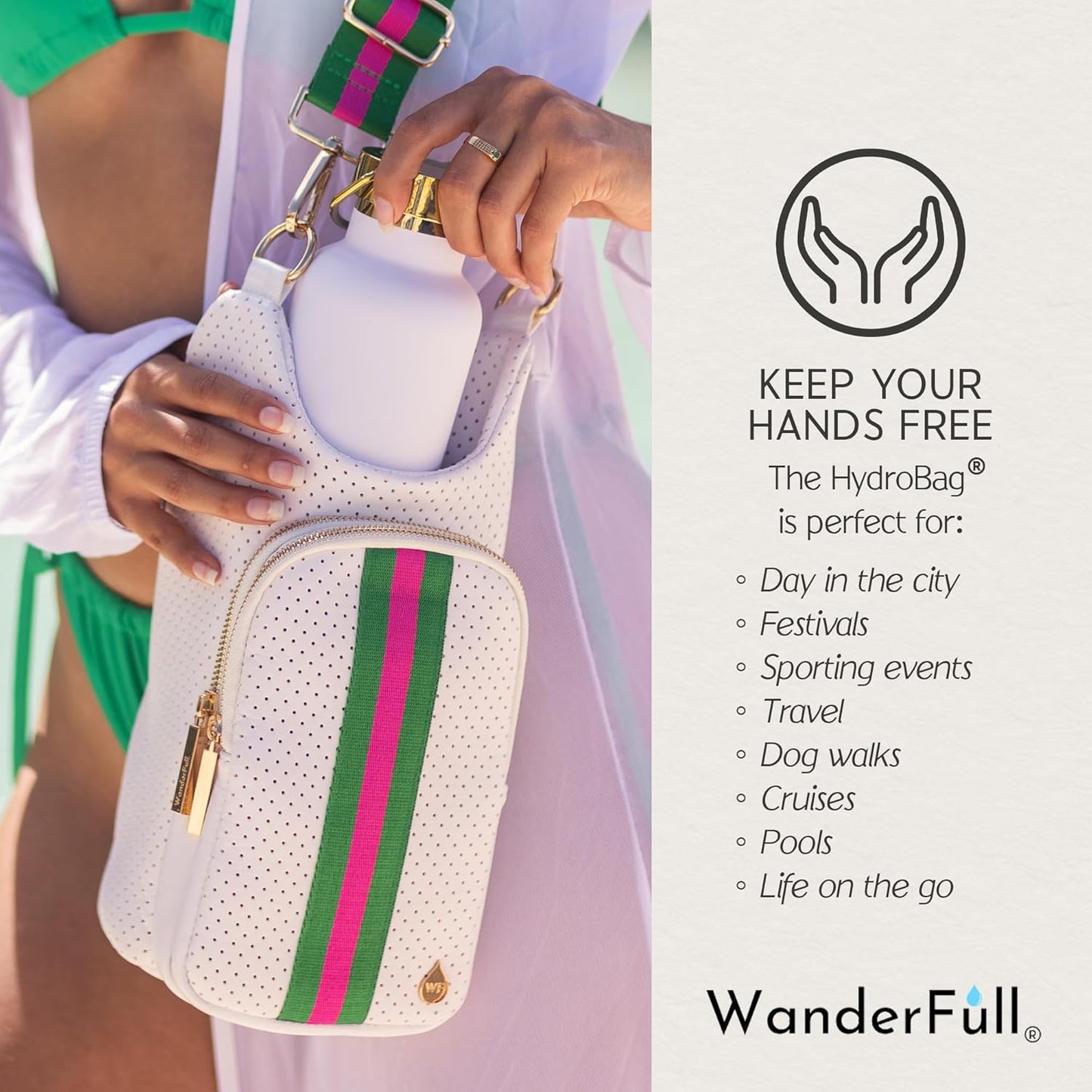 WanderFull® Original HydroBag® Collection, Water Bottle Holder w/Strap & Phone Pocket, Hands-Free Crossbody Water Bottle Bag