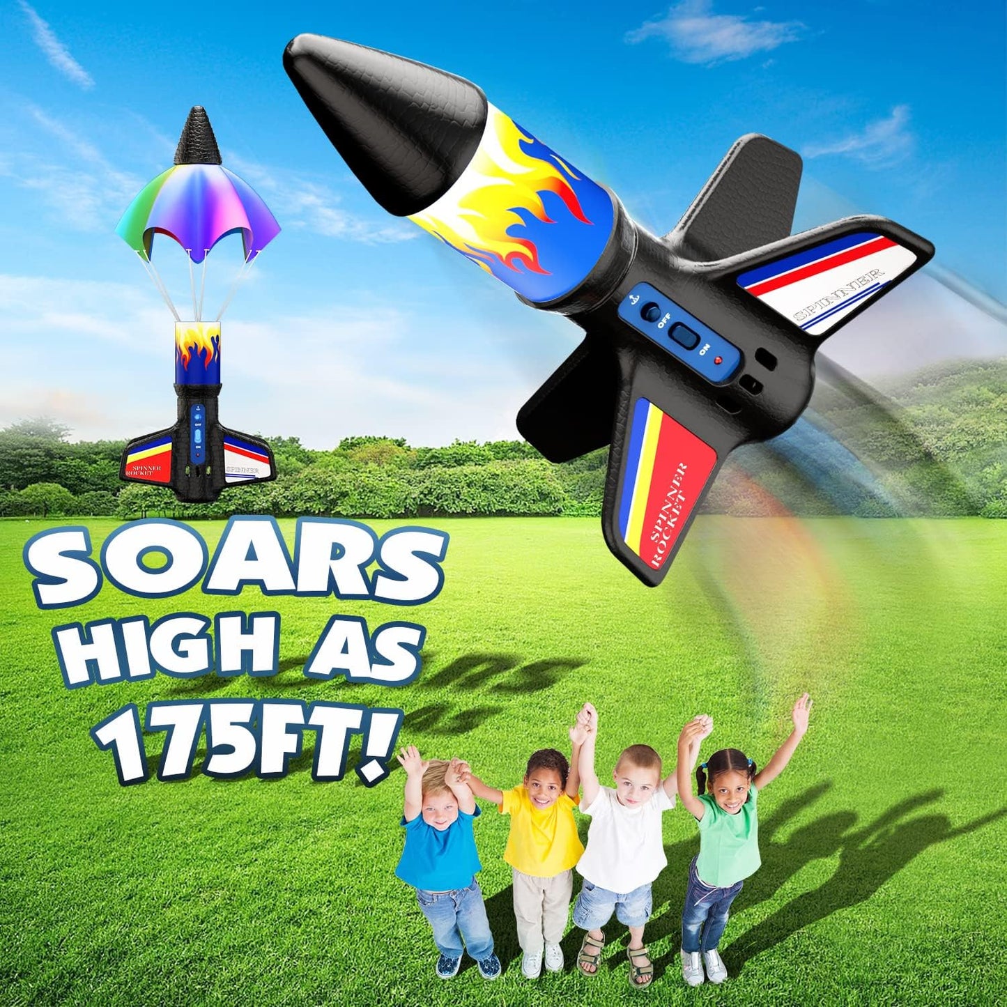 Flying Launcher for Kids - Electric Flying Toys with Parachute Recovery - Eco-Friendly Toy with Unlimited Re-Launch - Great Birthday Gift