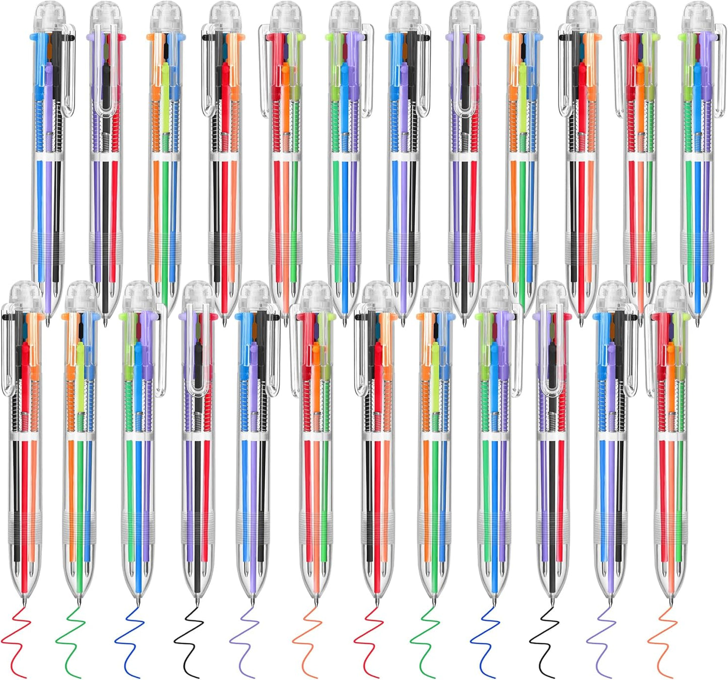 Aodaer 24 Pieces Multicolor Ballpoint Pens 0.5 mm 6 Colors Transparent Barrel Ballpoint Pen 6-in-1 Multicolor Retractable Ballpoint Pens for Office School Supplies Gifts