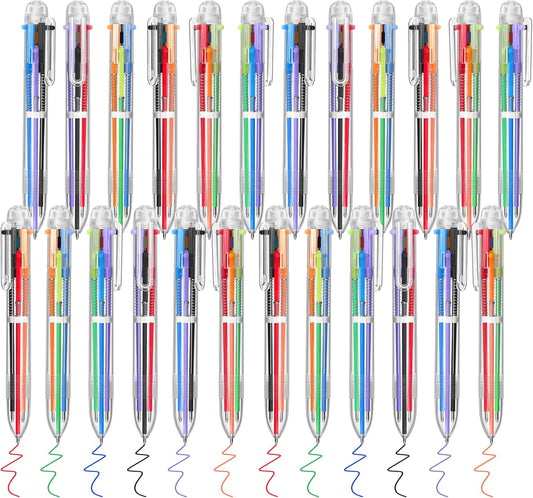 Aodaer 24 Pieces Multicolor Ballpoint Pens 0.5 mm 6 Colors Transparent Barrel Ballpoint Pen 6-in-1 Multicolor Retractable Ballpoint Pens for Office School Supplies Gifts