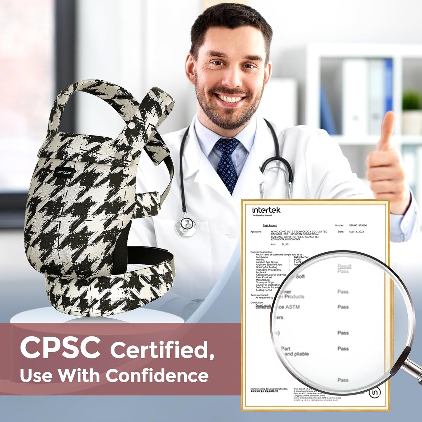 Momcozy Baby Carrier - Ergonomic, Cozy and Lightweight Carrier for 3-24 Months, Effortless to Put On, Ideal for Hands-Free Parenting, Enhanced Lumbar Support, Houndstooth