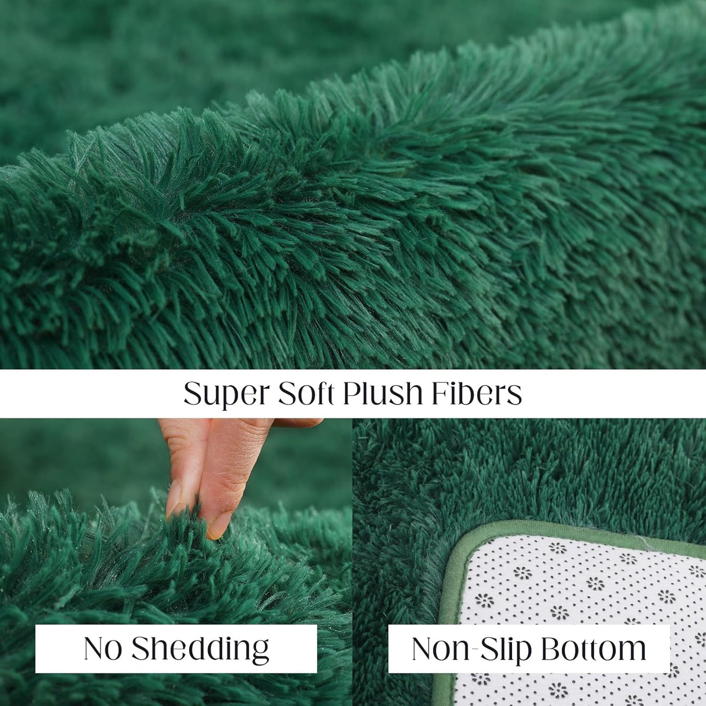 Fluffy Area Rug, 3x5 Green Rugs for Bedroom, Soft Plush Area Rugs for Living Room, Non-Slip Indoor Carpet for Nursery, Study Room, Playroom, Home Decor