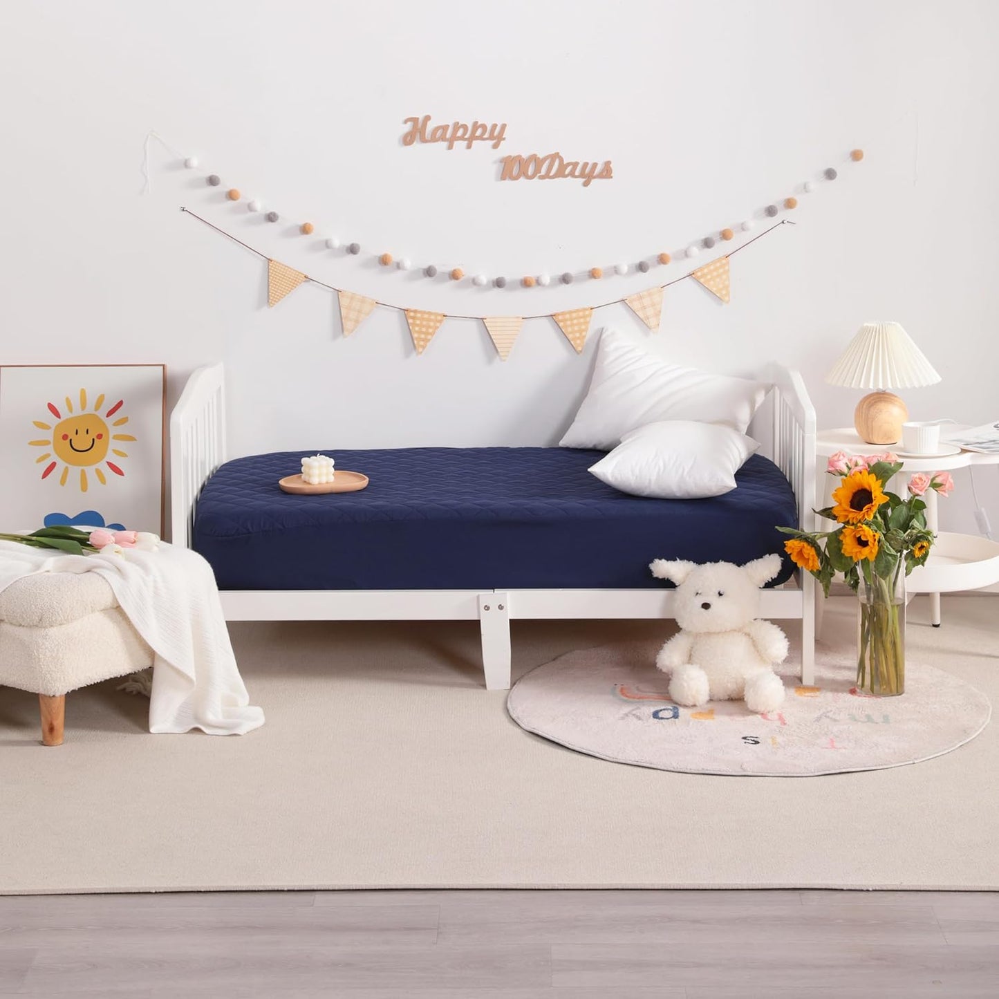 NTBAY 2 Pack Waterproof Crib Mattress Protector, Quilted 28"x52" Toddler Fitted Sheet - Machine Washable - Soft and Breathable Mattress Pad Cover for Crib, Nursery, Daycare, Cot, Navy Blue