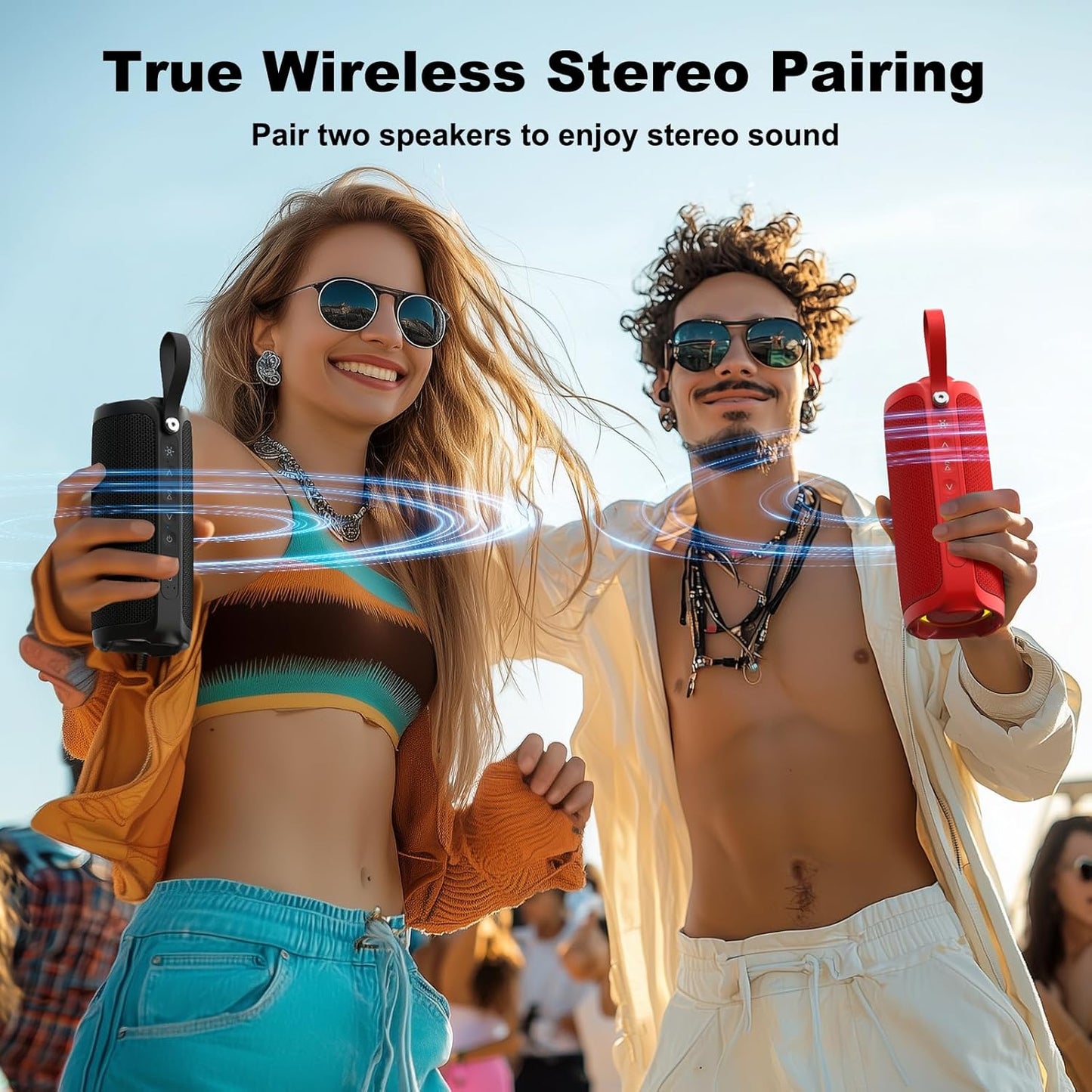 Bobtot Portable Bluetooth Speaker, IPX6 Waterproof Speaker with Punchy Bass, 15W Loud Sound, RGB, 15H Playtime, Dual Pairing for Party, Camping, Beach, Black