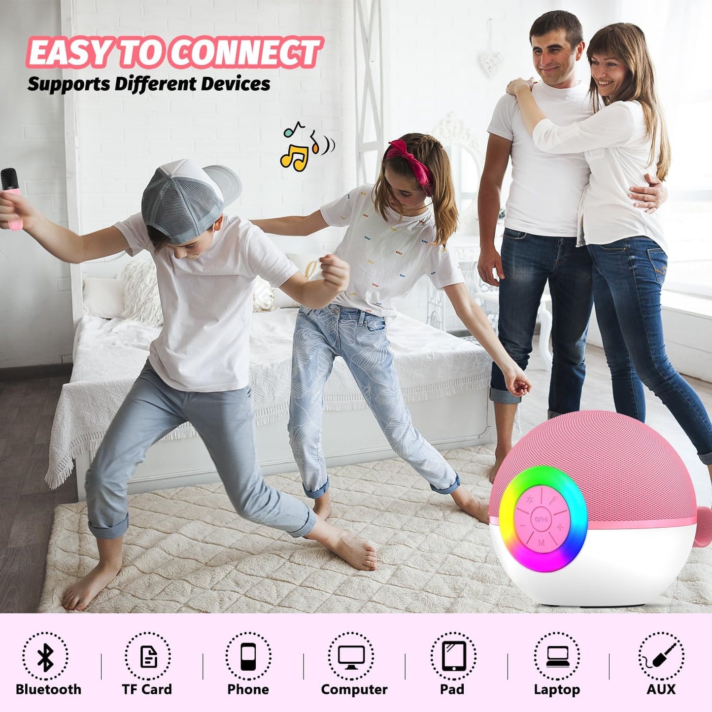 Mgaolo Mini Karaoke Machine for Kids Adults,Portable Bluetooth Speaker with 2 Wireless Microphones,Gift Toys with MP3 Player for Boys Girls 3-12 Year Old Birthday Family Home Party Present (Pink)