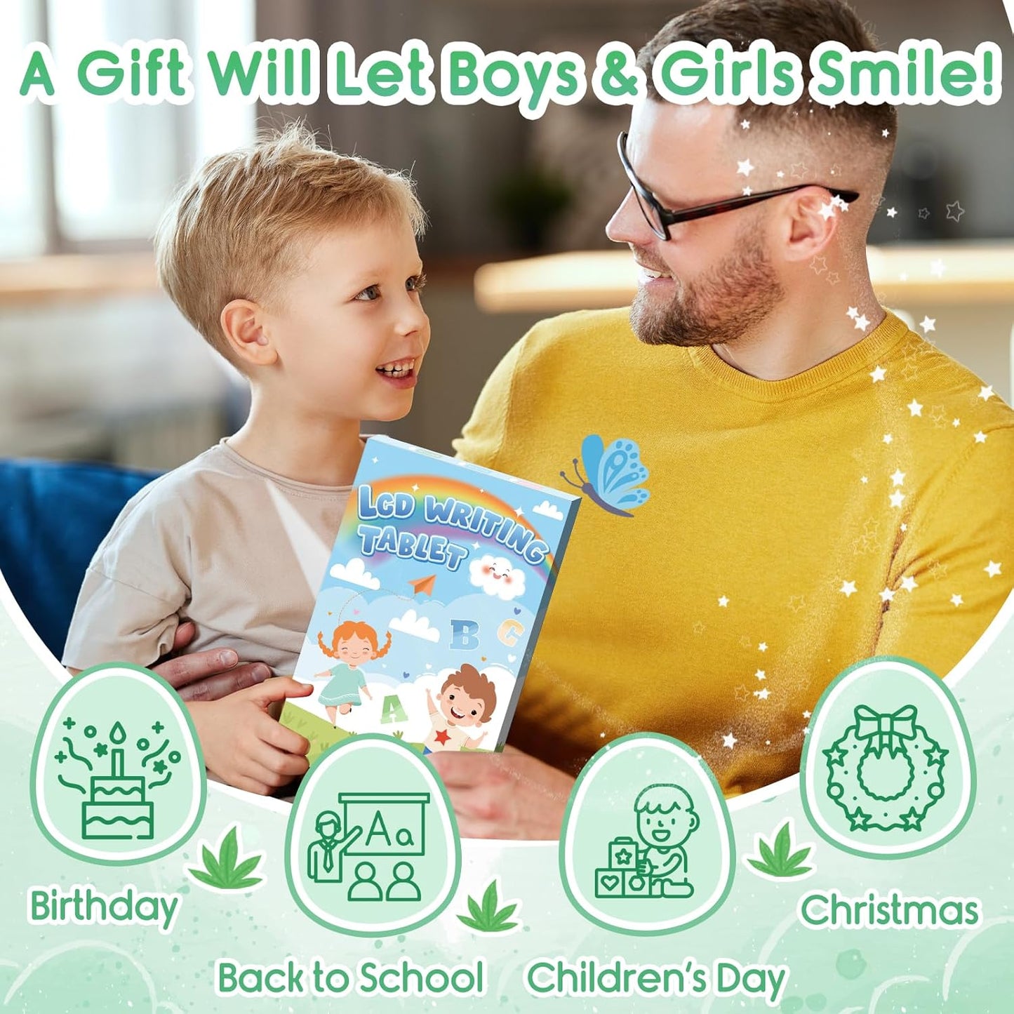 FLUESTON Toys LCD Writing Tablet Toddler,Toys for Boys Girls 3 4 5 6 7 8year,8.8 Inch 1pcs in 1 Pack Drawing Pad Toy Easter Basket Stuffers for Kids,Drawing Tablet Doodle Board Cute Dinosaur