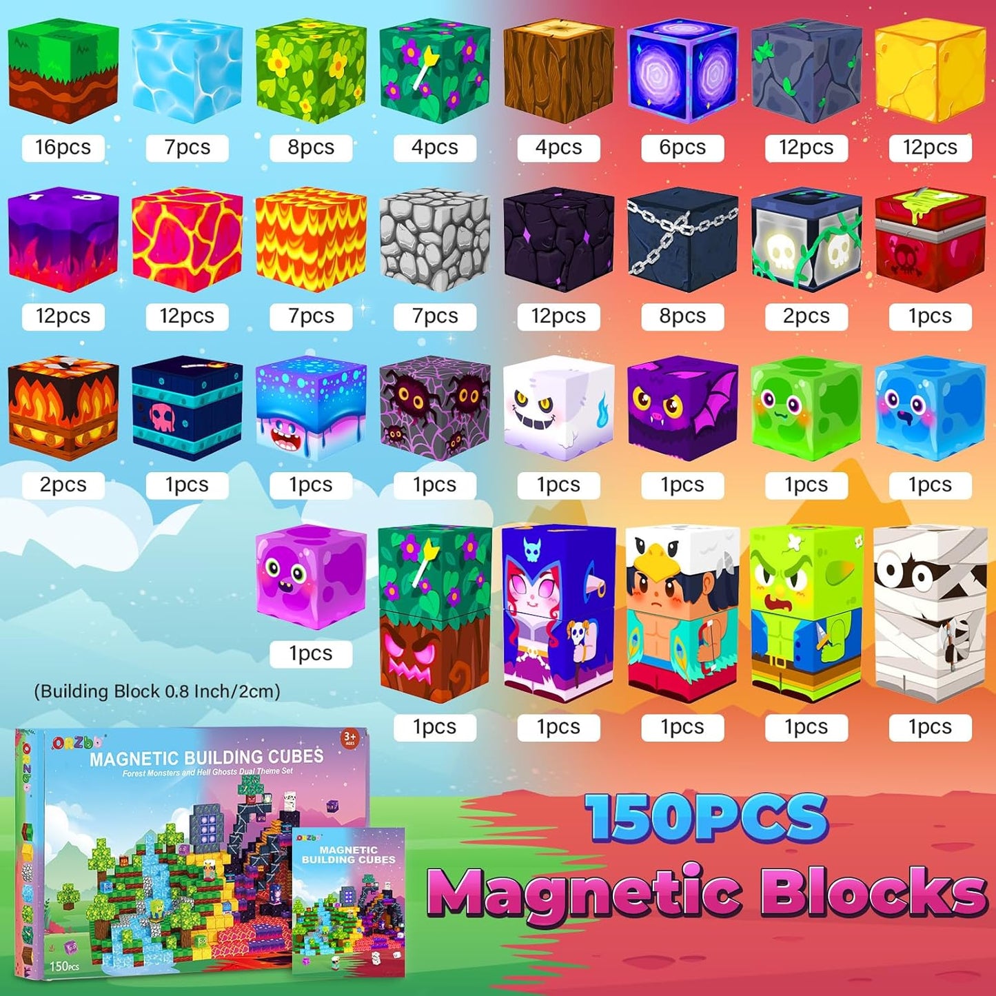 150PCS Magnetic Blocks, Magnetic Tiles Building Sensory Montessori Toys & Games for 3 4 5 6 7 8 9 10 11 12 13 Year Old Boys Girls Halloween Christmas Birthday Gifts
