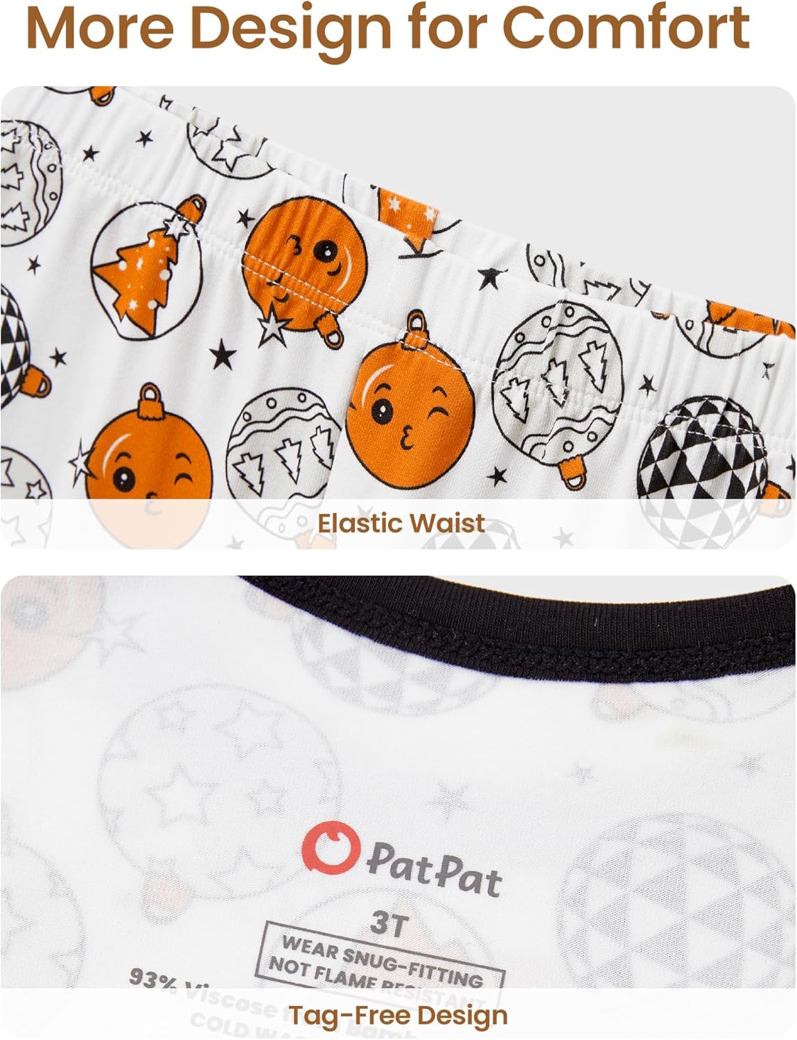 PATPAT Bamboo Viscose Pajama Set for Toddlers with Improved Tensile Strength, Snug Fit Pjs Sleeper for Baby Boys Girls Kids