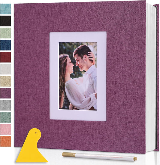 Photo Album Self Adhesive Pages Scrapbook Large Magnetic Photo Albums with Sticky Pages Scrapbooks for Wedding Baby for 4x6 5x7 8x10 Picture Photo Books 11x10.6 Purple 60 Pages