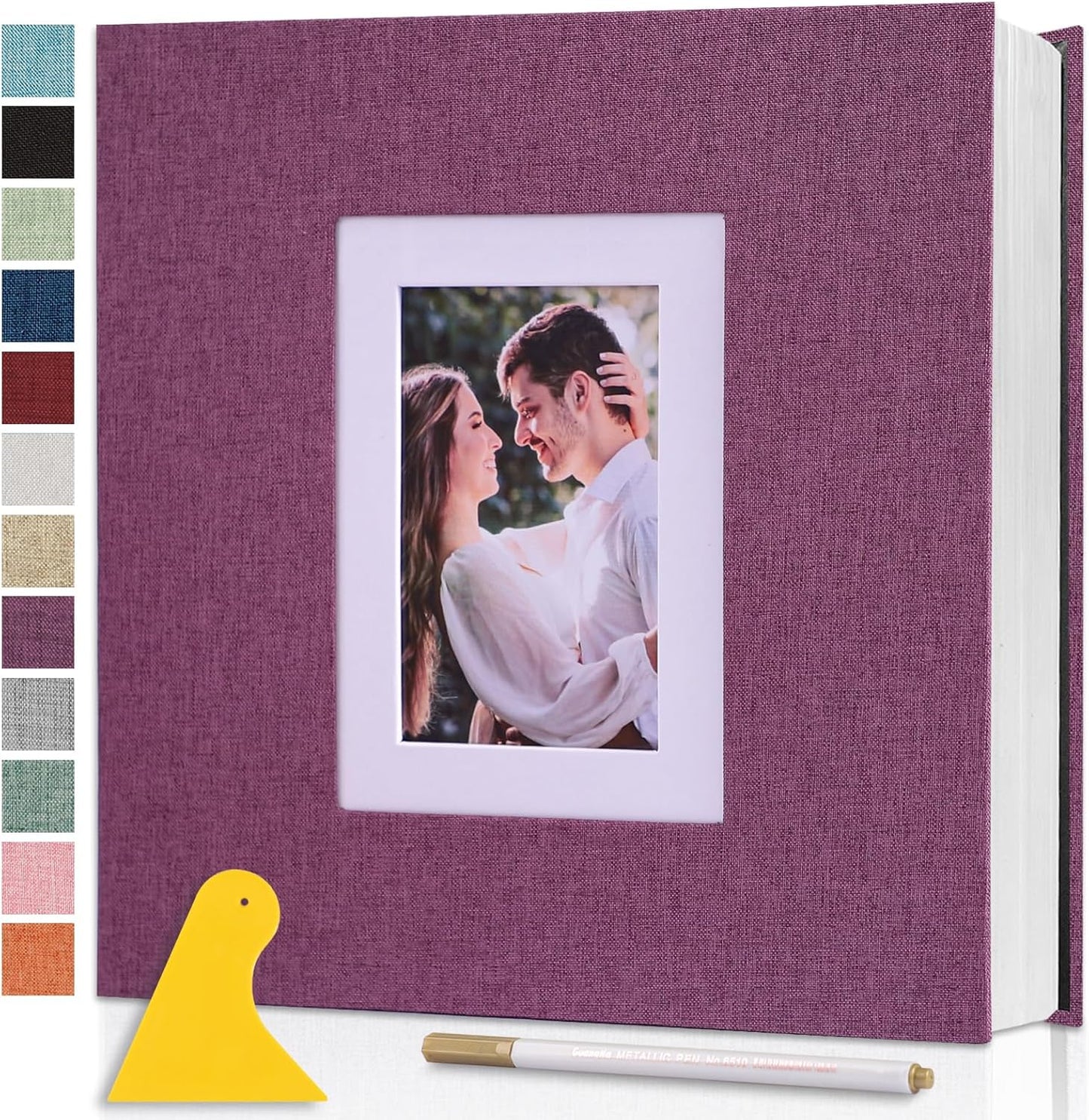 Photo Album Self Adhesive Pages Scrapbook Large Magnetic Photo Albums with Sticky Pages Scrapbooks for Wedding Baby for 4x6 5x7 8x10 Picture Photo Books 13.2x12.8 Purple 60 Pages