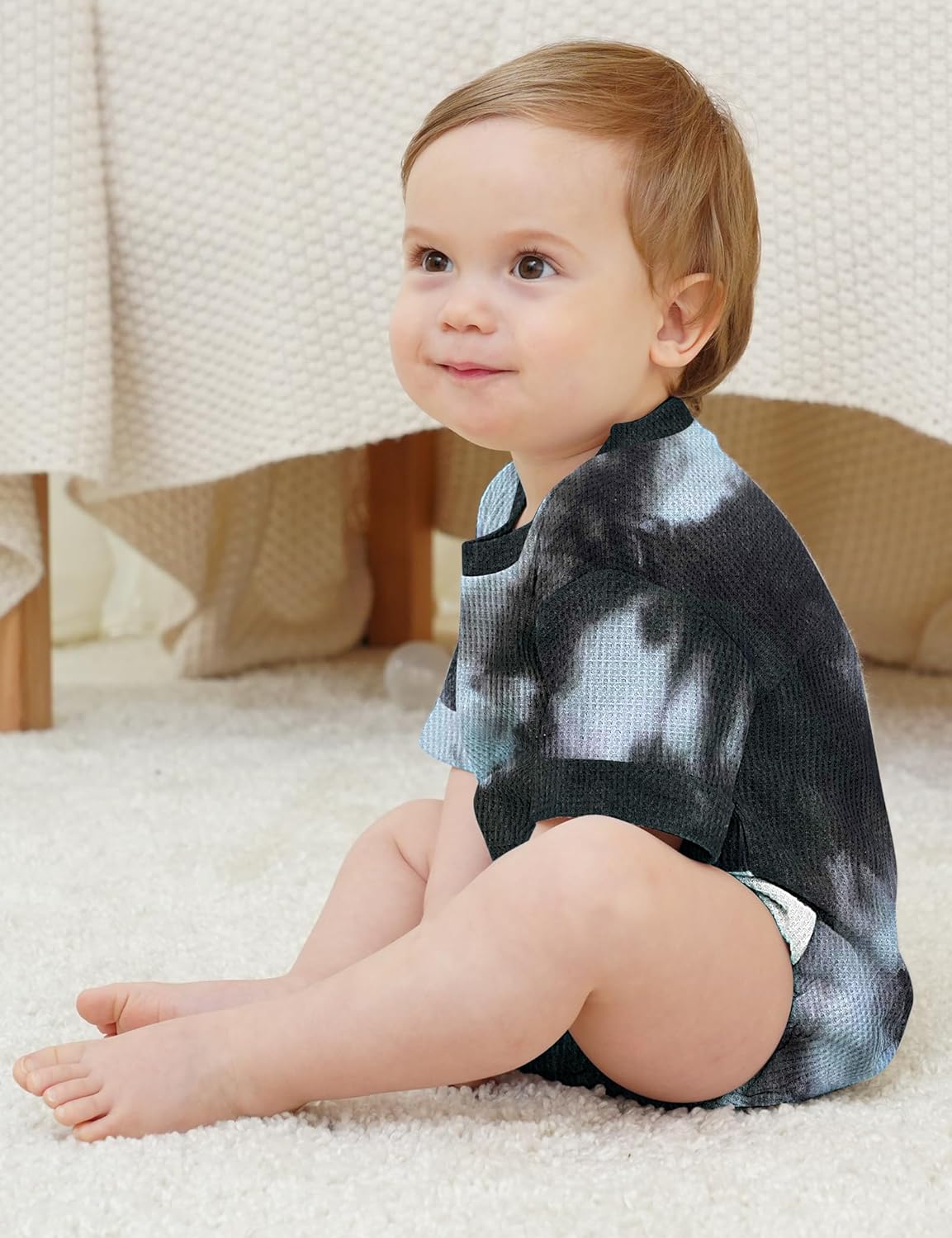 Jimonda Baby Bodysuit Newborn Tie Dye Clothes Infant Waffle One Piece Romper Baby Boys Girls Short Sleeve Jumpsuit Outfits