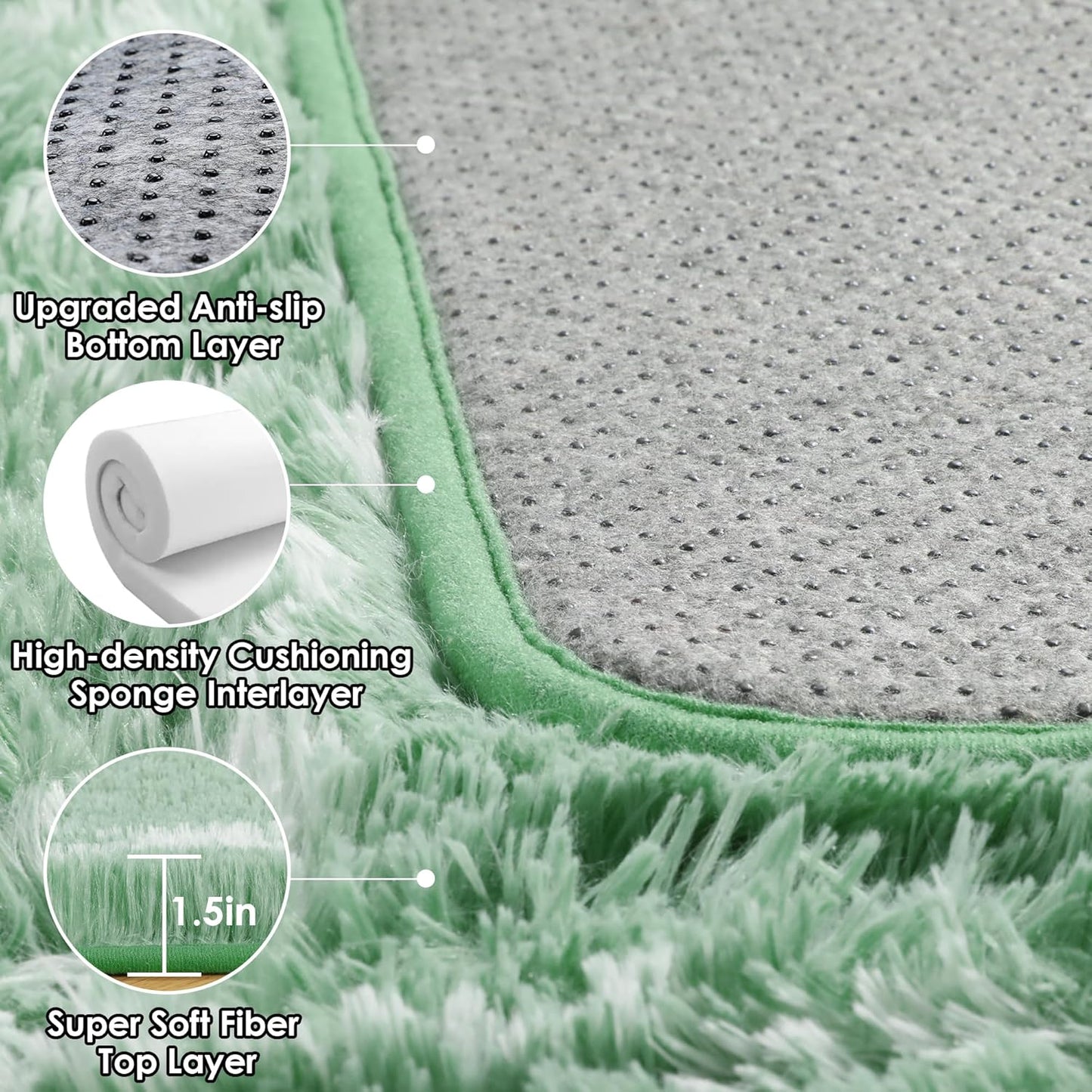 ONASAR Rugs for Living Room Bedroom, 5x8 Washable Fluffy Sage Green and White Area Rug, Geometric Boho Soft Plush Shaggy Floor Carpets for Nursery Kids Girls Boys Teen Dorm Home Decor Aesthetic