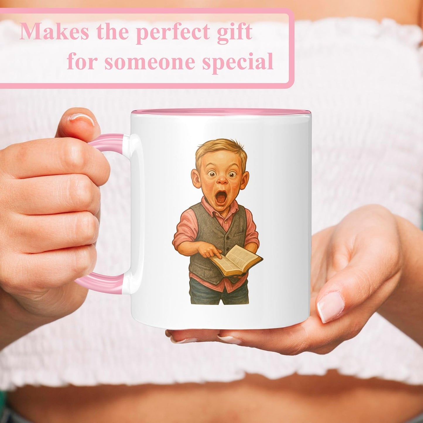Personalized Coffee Mug, Custom Photo Caricature Gift, Funny Customized Coffee Gift for Men & Women, Custom Mugs with Pictures, Pink 11oz Customized Ceramic Tea Cup