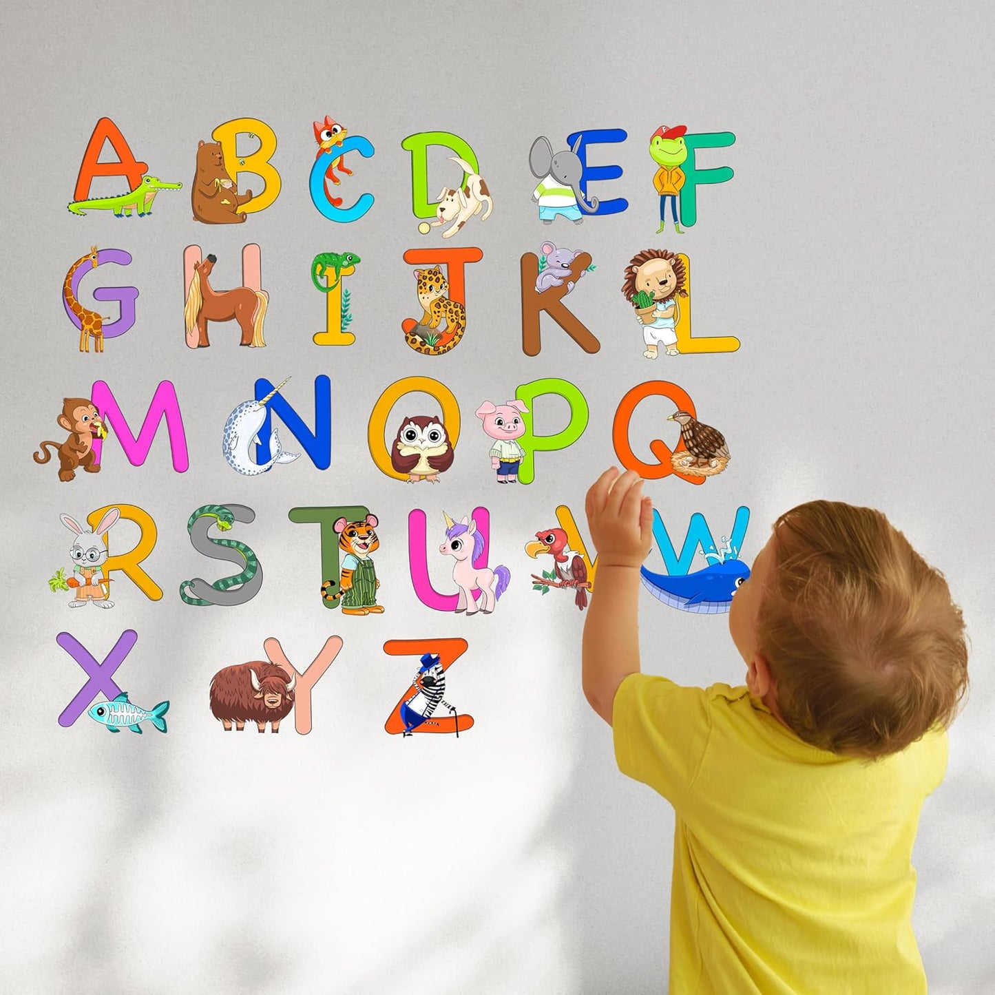 ABC Educational Wall Stickers for Kids - Animal Alphabet Wall Decals by Lipastick - Peel and Stick Letters for Boys and Girls Bedroom, Baby Room, Nursery Decor - Removable Wall Art