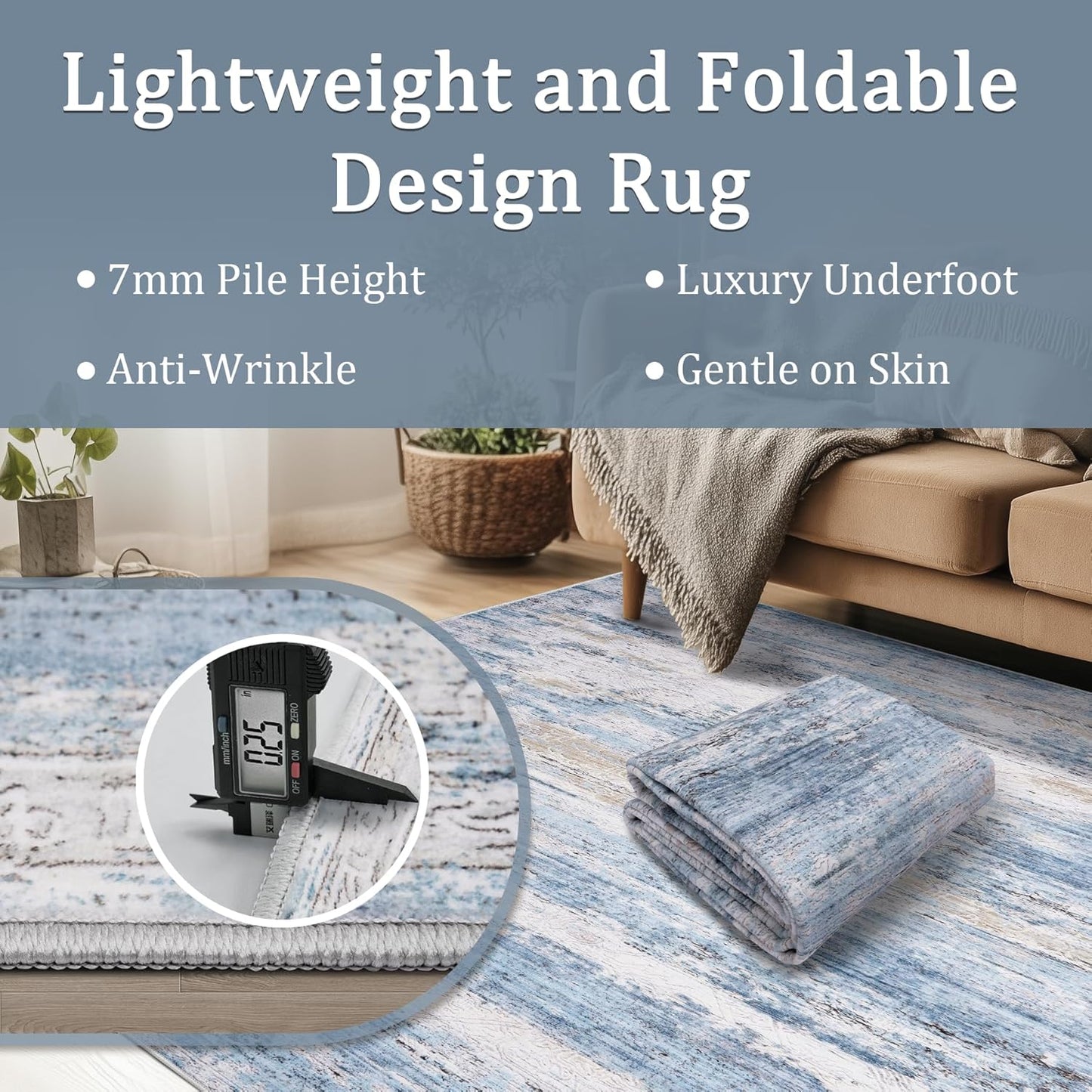 6x9 Area Rug Living Room Rugs - Washable Rug Large Modern Abstract Soft Thin Carpets Indoor Floor No Slip Vintage Carpet for Bedroom Under Dining Table Nursery Home Office Decor Blue