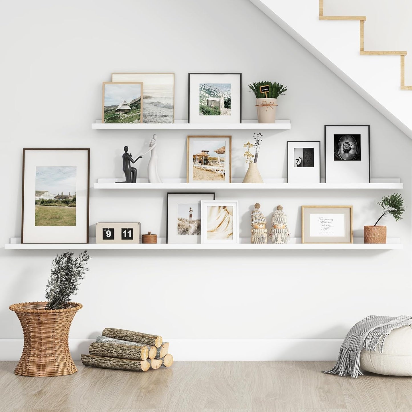 Floating Picture Ledge Shelves for Wall Set of 4, 72 Inch Wall Shelves with Lip Long Large Nursery Book Shelf for Toys Storage Kids Bookshelf Wall Mounted Living Room Bedroom Decor Frames