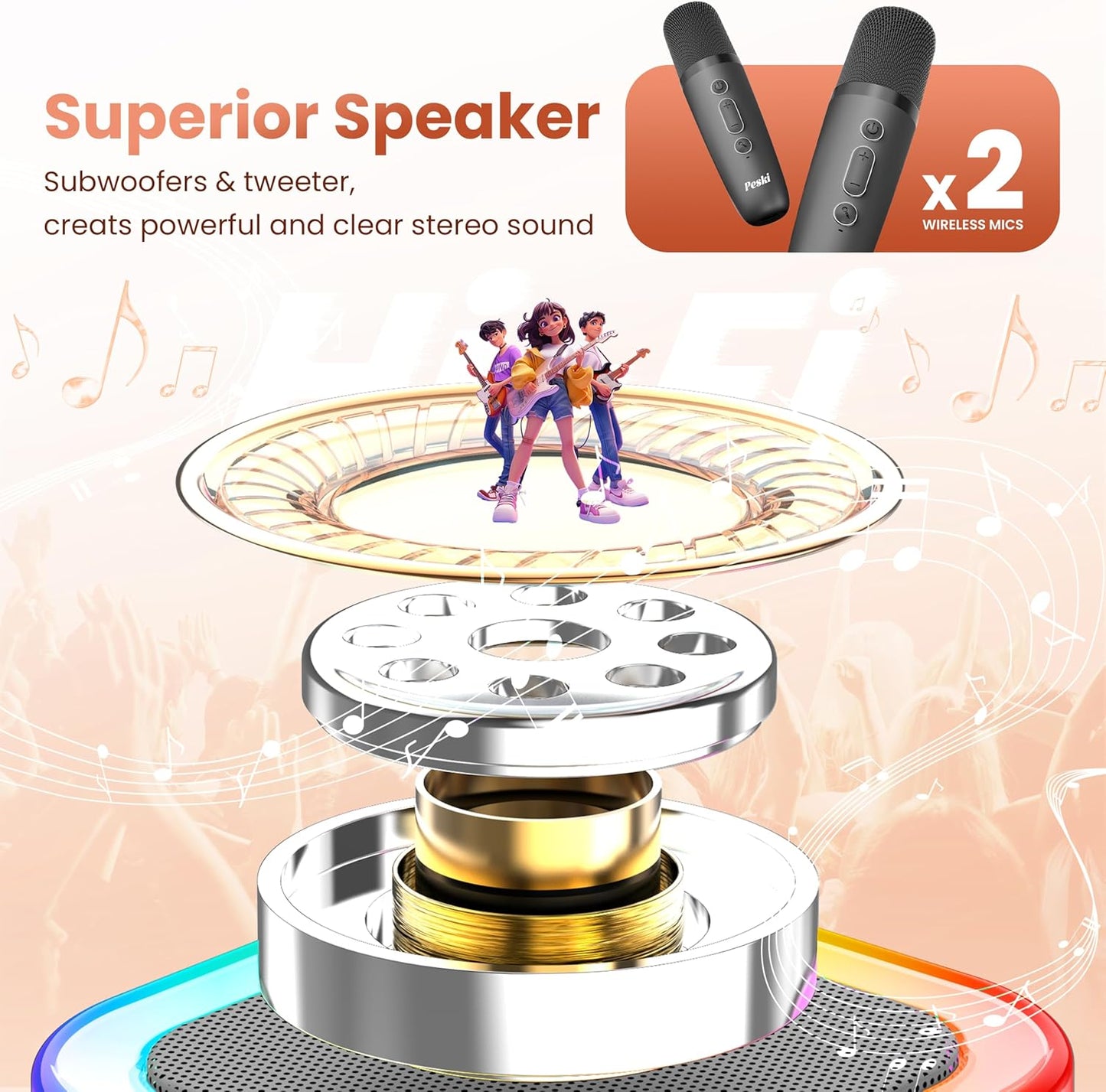 Karaoke Machine for Kids Adults, Portable Bluetooth Mini Karaoke Microphone Singing Speaker Karaoke Player with 2 Wireless Mic, for All Smartphones,Birthday, Family,Home Party (Space Gray)