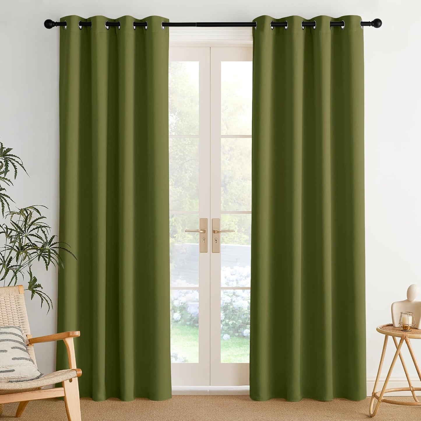 NICETOWN Olive Green Curtains for Living Room 84 inches Long 2 Panels, Thermal Grommet Curtains for Living Room, Noise Reducing Privacy Window Treatment Shades for Nursery, Laundry Patio, W52