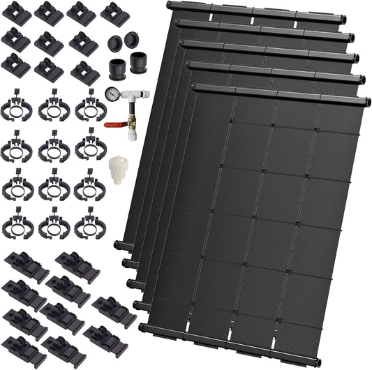 Industrial Grade Solar Pool Heater DIY Kit - Superior High-Wind Strapless Mounting System & Maximum Freeze Resistance (5-4'x6.5' / 130 Square Feet)