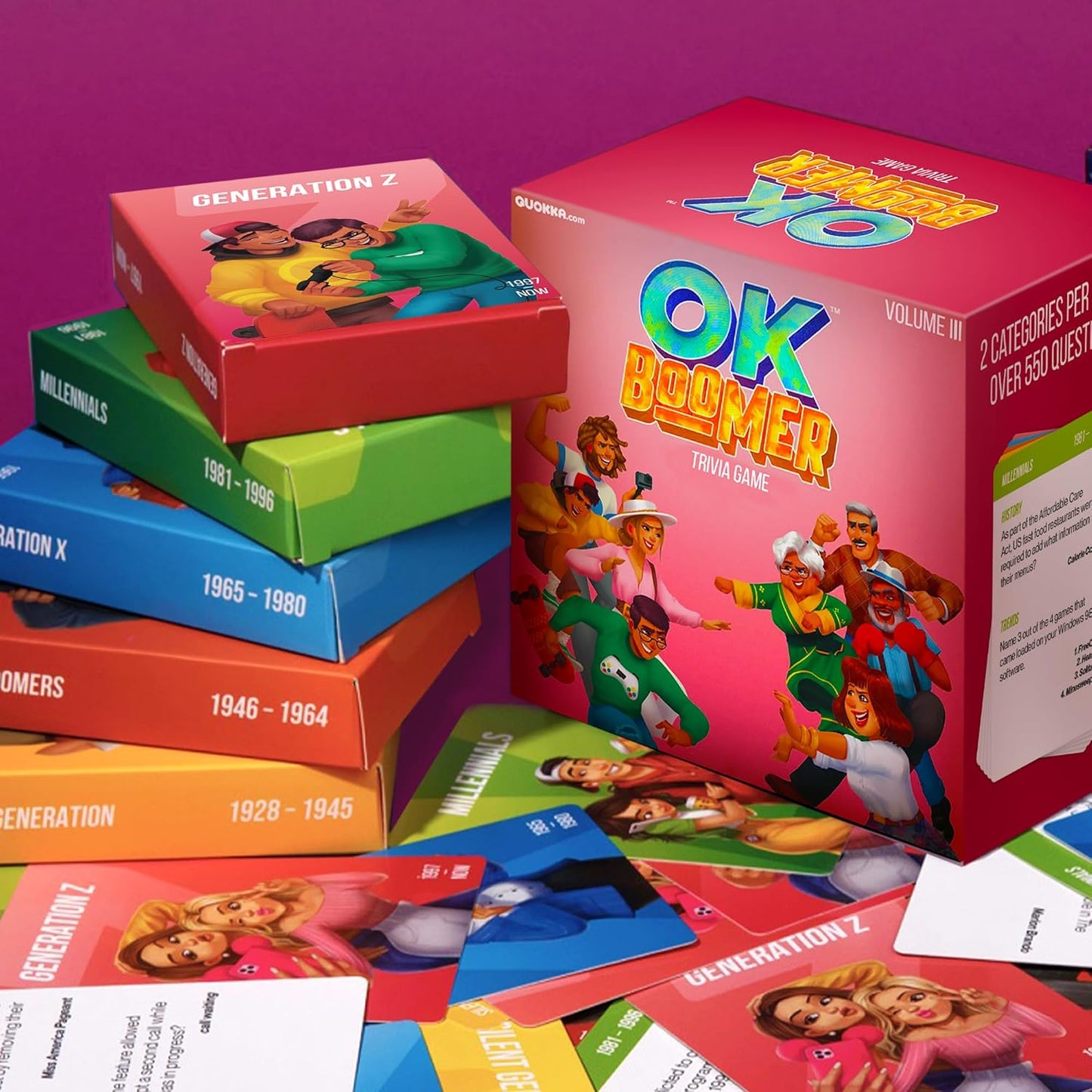 QUOKKA OK Boomer Family Generation Game Volume III - Board Game for Family Night - Trivia Card for Adults and Kids - Fun Party Millennials vs Boomers for Ages 12+