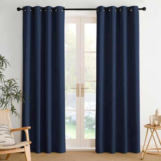 NICETOWN Navy Blue Blackout Curtains 84 inch Long, Thermal Grommet Privacy Energy Saving Shades for Bedroom, Living Room, Bathroom, Laundry, Patio, Closet - Waterproof, 2 Panels, W52 x L84