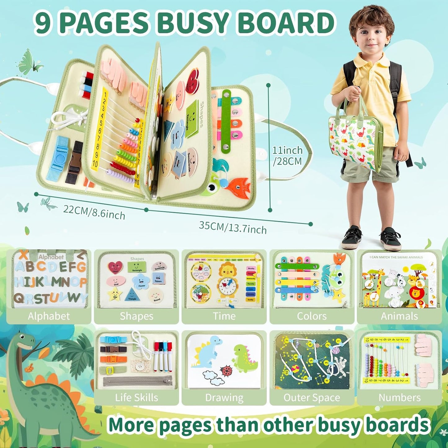 Toddler Busy Board for 1 2 3 4 Year Old - Montessori Busy Book Travel Toys Sensory Board Educational Activity Book for Learning Fine Motor Skills, Gifts for Girls Boys Toddler 1+ Years Old