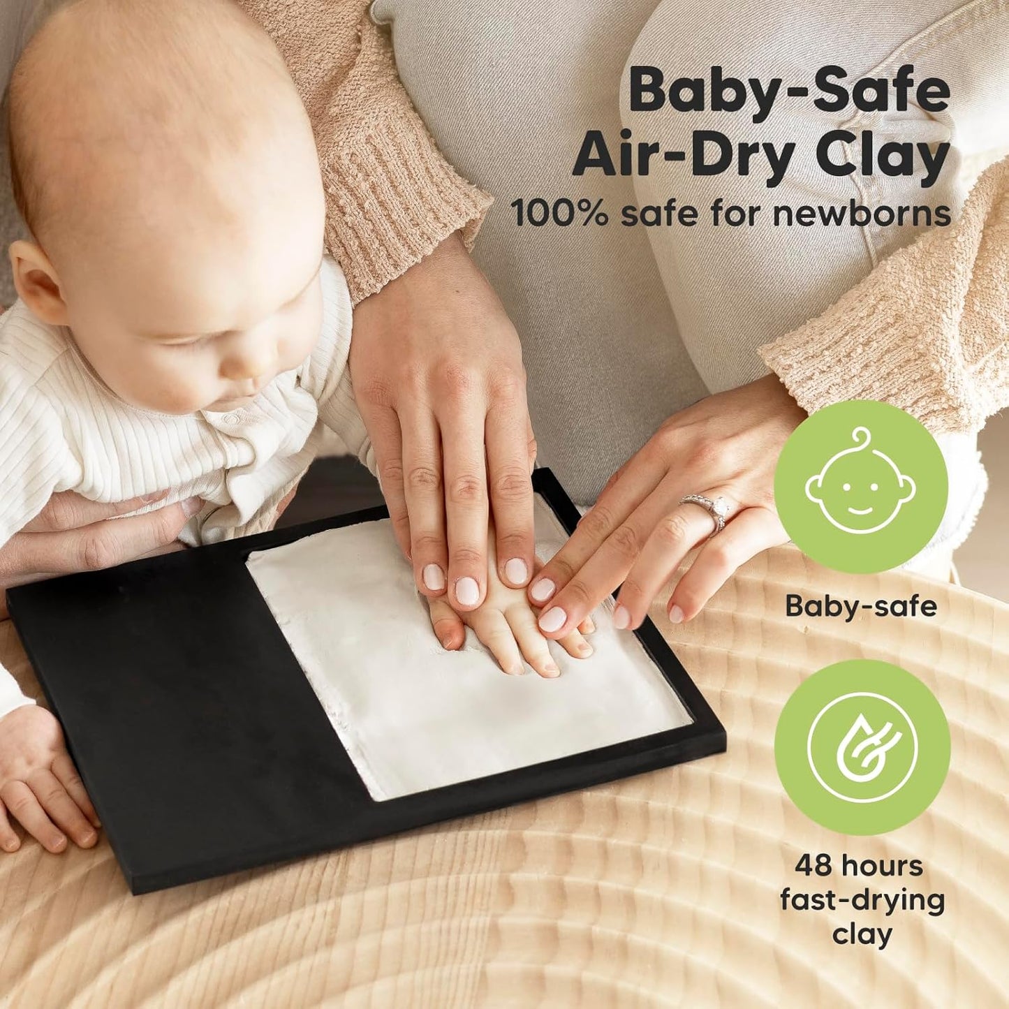 Baby Hand and Footprint Kit - Quick Dry Clay Baby Footprint Kit, Newborn Keepsake, Nursery Picture Frame for Boys, Girls, Personalized Gifts for Shower & Registry, New Mom Gift (Onyx Black)