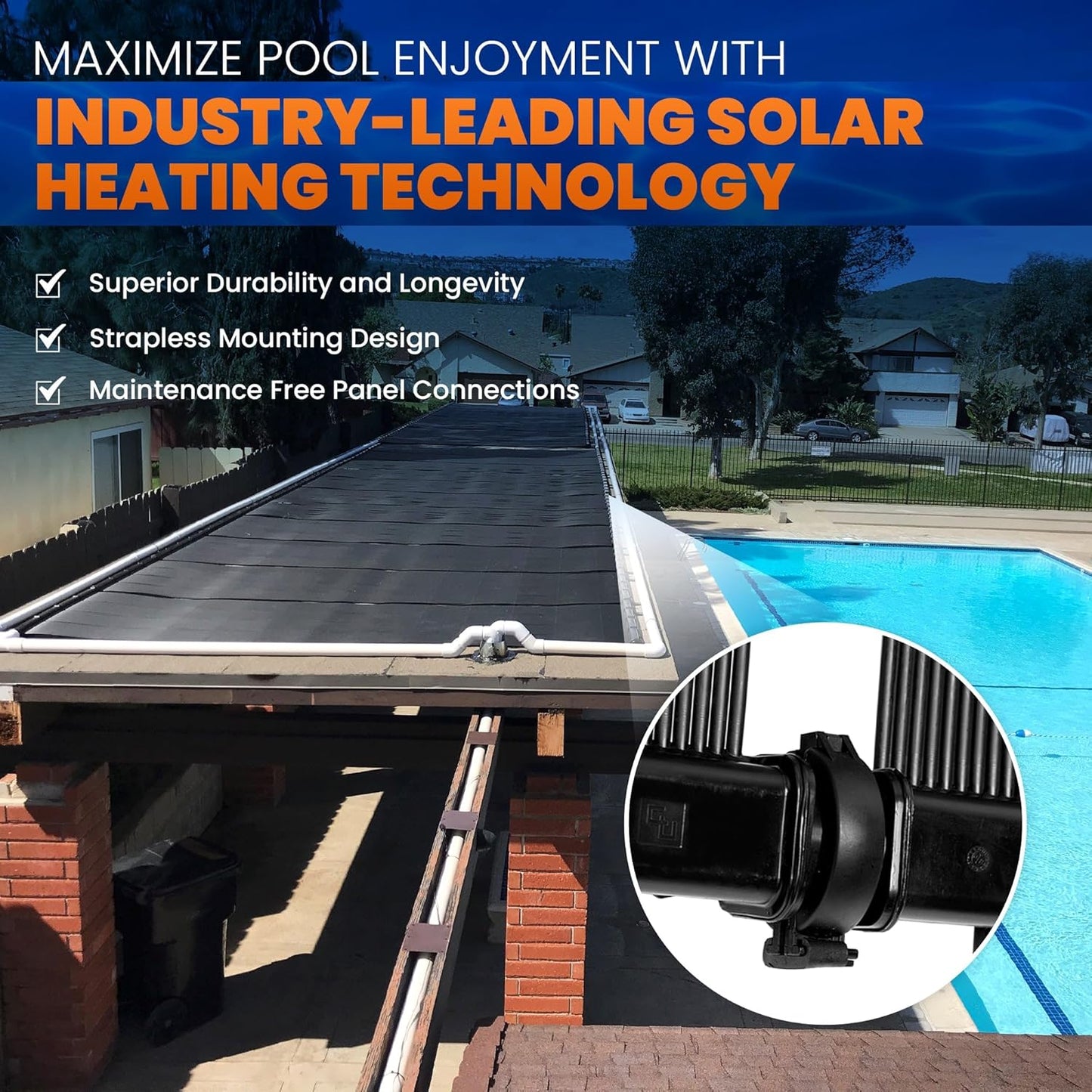 Industrial Grade Solar Pool Heater DIY Kit - Superior High-Wind Strapless Mounting System & Maximum Freeze Resistance (7-4'x12.5' / 350 Square Feet)
