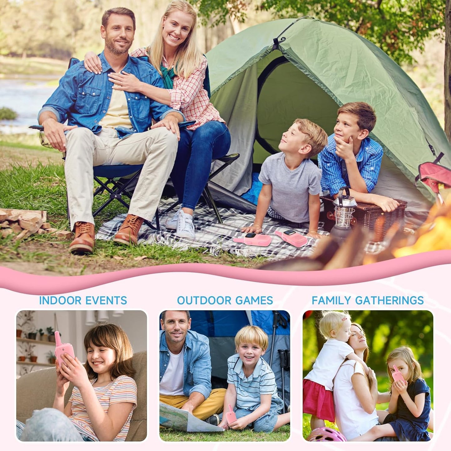 Toys for 3-12 Year Old Boys Girls, Walkie Talkies for Kids 2 Channels 2 Way Radio Toy…, Pink, WTK08