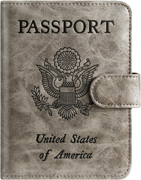 Passport Holder Cover Wallet RFID Blocking Leather Card Case Travel Accessories for Women Men (Grey)