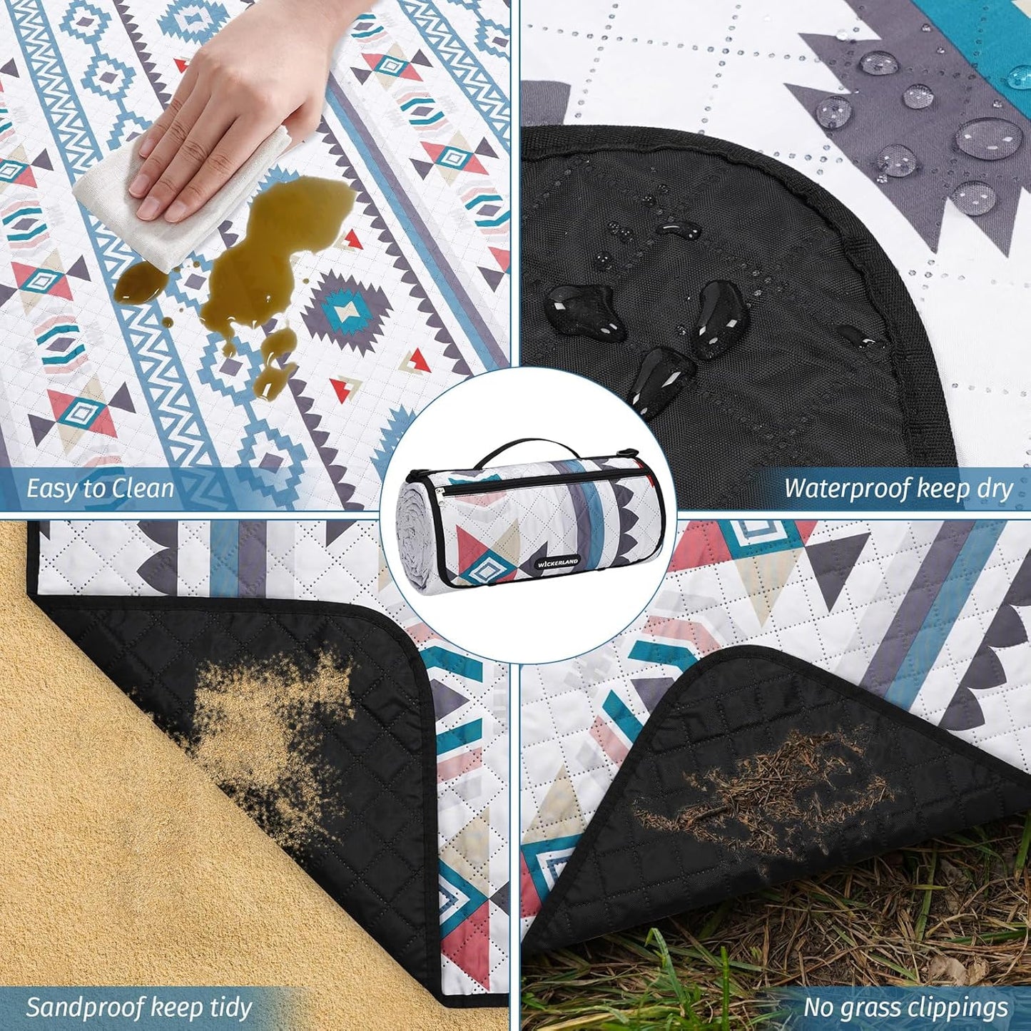 Picnic Blankets Extra Large - Beach Blanket Waterproof Sandproof with Shoulder Strap, Machine Washable, Outdoor Blanket with Stakes for Grass Concert, Park, Lawn,Travel,Spring Summer. Navy