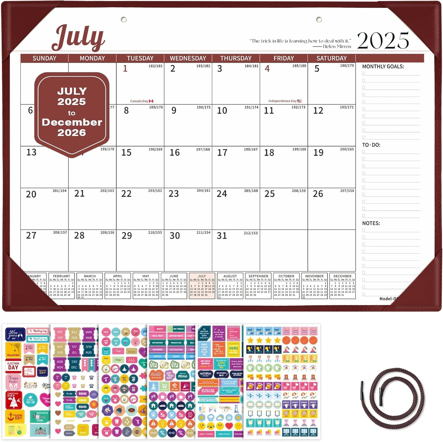 Ospelelf Desk Calendar 2025-2026 Wall Monthly Planner 12"x17" Leather Pad with Protective Cover 18 Months July 2025 to December 2026 Brown