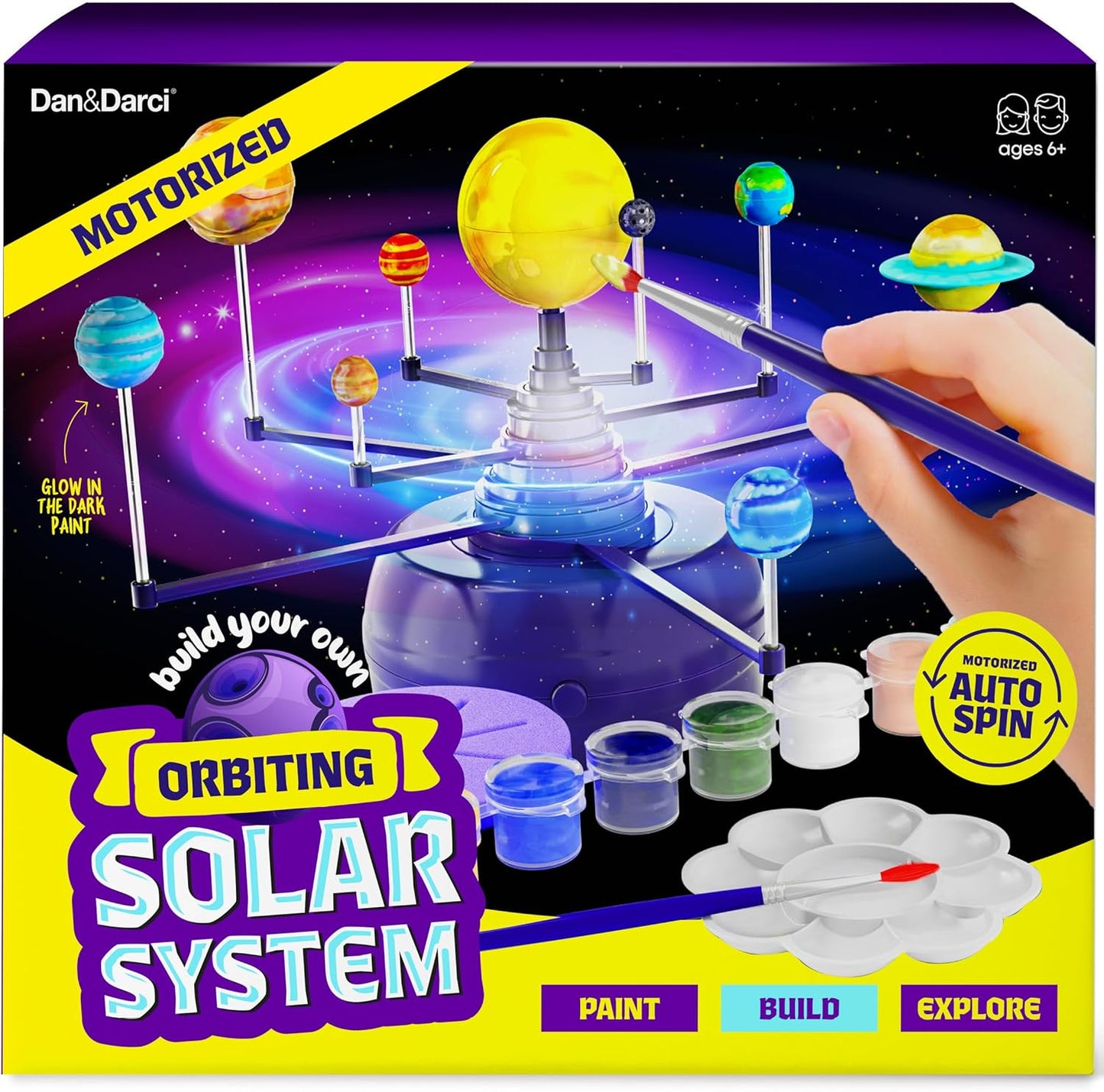 Dan&Darci 360° Orbiting Solar System for Kids - Paint & Build Model Kit - Arts and Crafts for Kid Ages 8-12, 4-6, 4-8, 6-8 - Space Toys 8-10 - Science Astronomy Gifts - Painting Craft Kits for Boys