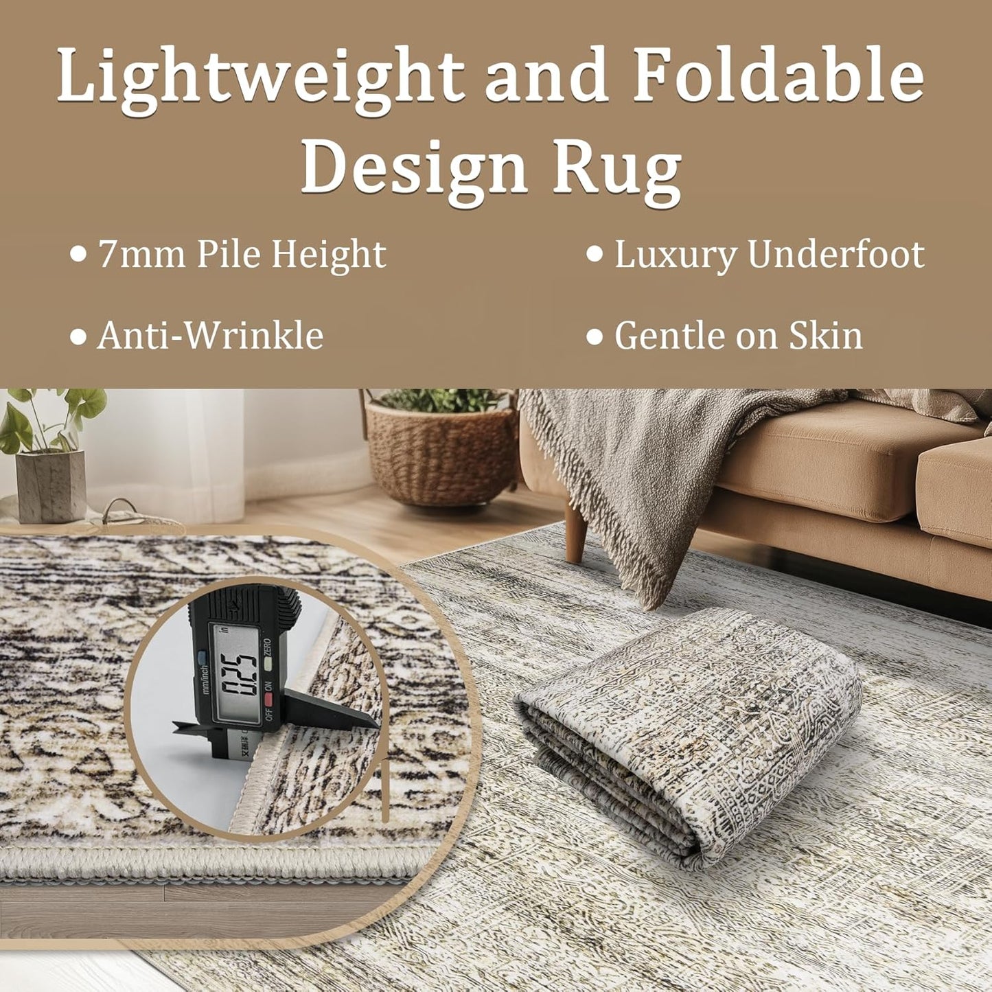 9x12 Area Rug Living Room Rugs - Washable Rug Large Modern Abstract Soft Thin Carpets Indoor Floor No Slip Vintage Carpet for Bedroom Under Dining Table Nursery Home Office Decor Nature