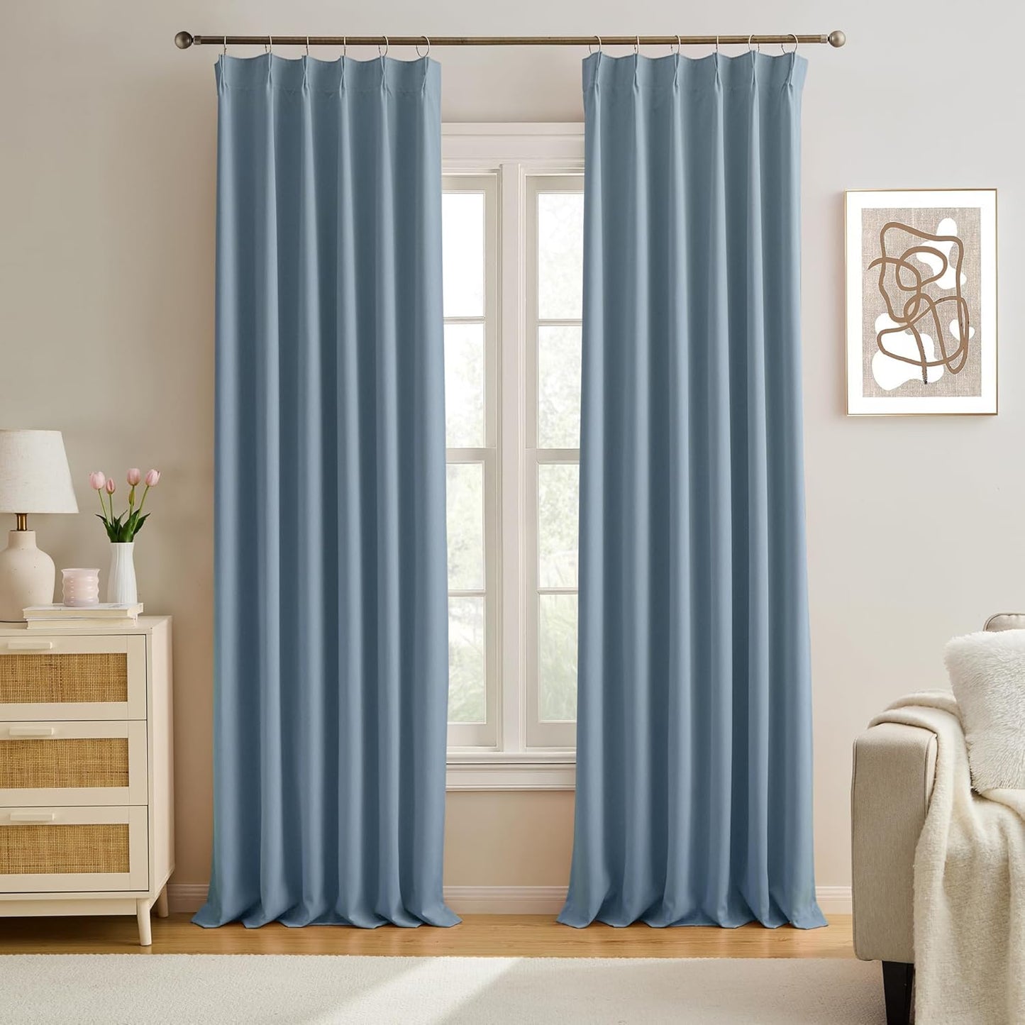 KEQIAOSUOCAI Stone Blue Pinch Pleat Curtain Blinds 102 Inches Long, Living Room Dark Out Draperies, Energy Saving Long Curtains for Boys Room Laundry Room, Set of 2, 40 inches x 102 inches