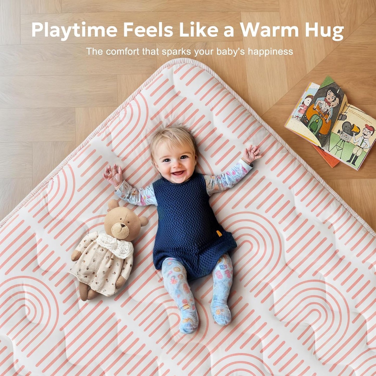 Mallify Baby Play Mat 50"x50", Non-Slip Baby Mat for Floor, Soft Thicker Playpen Mat, Portable Playmat, Crawling Mat for Infants, Babies, Toddlers, Activity Mat, Pink