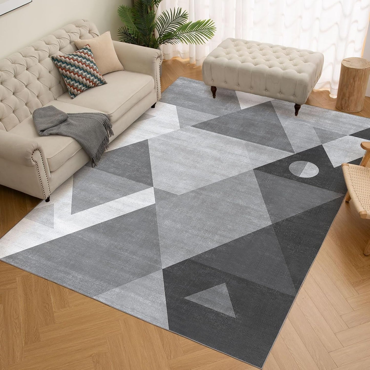 HOMFINE Washable Modern Area Rug - Geometric Style 8x10 Rugs for Living Room, Bedroom, Machine Washable Rug Soft Non Slip Non Shedding Area Rug - Grey, 8'x10'