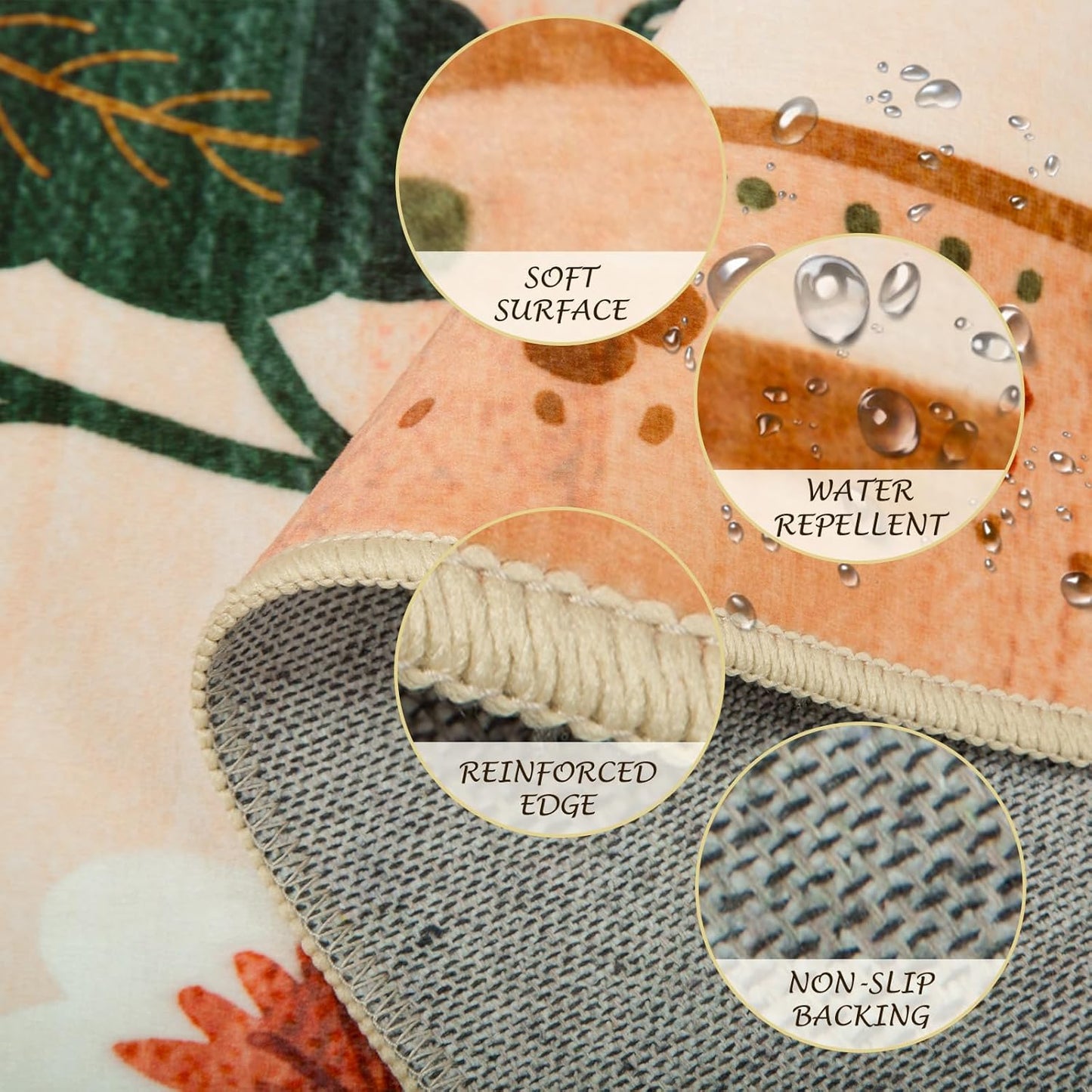 Floral 6x9 Area Rug Machine Washable Soft Print Boho Carpet Non Slip Doormat Low Pile Flower Area Rugs for Living Room Bedroom Nursery Kitchen Dining Room Indoor-Light Orange