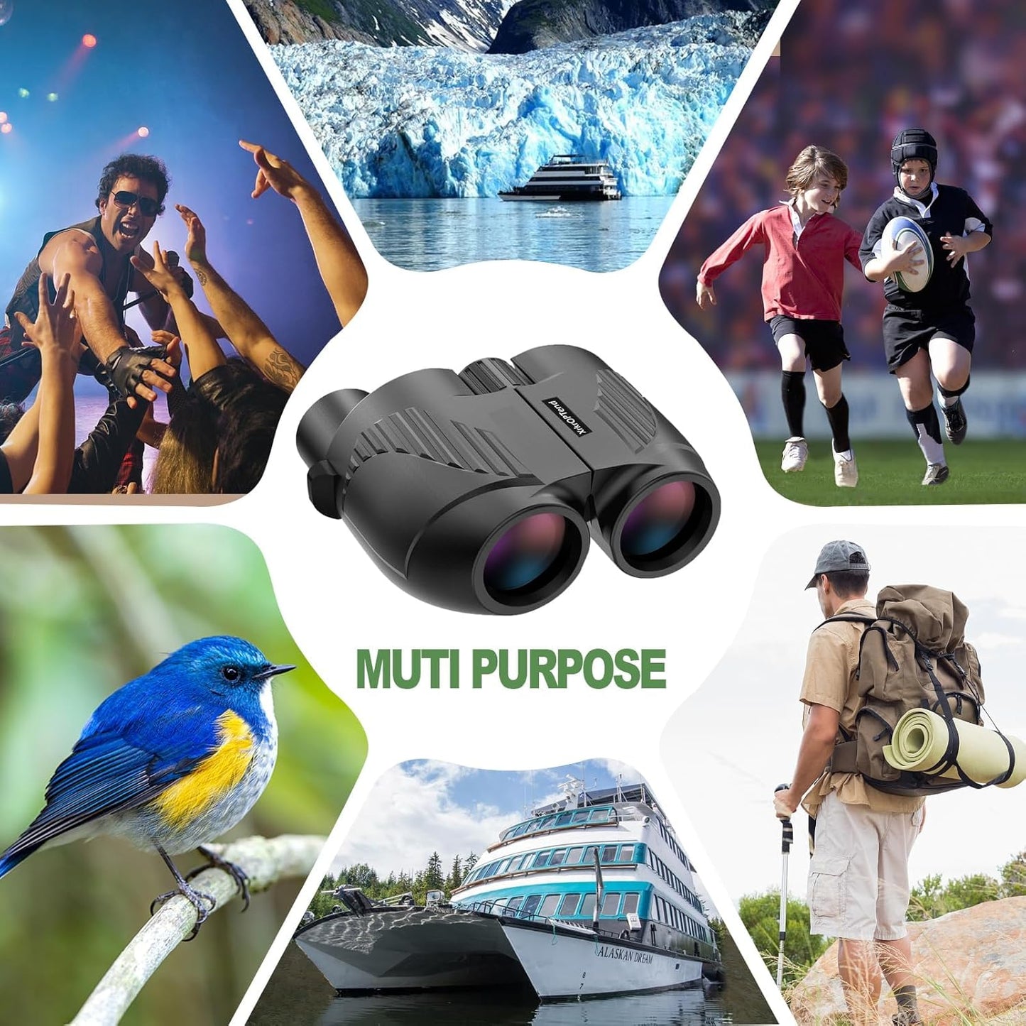 20x25 Compact Binoculars with Strap for Kids and Adults, Sharp Clear, Mini Low Weight Binoculars for Bird Watching,Hiking Outdoor, Cruise Ship,Concert