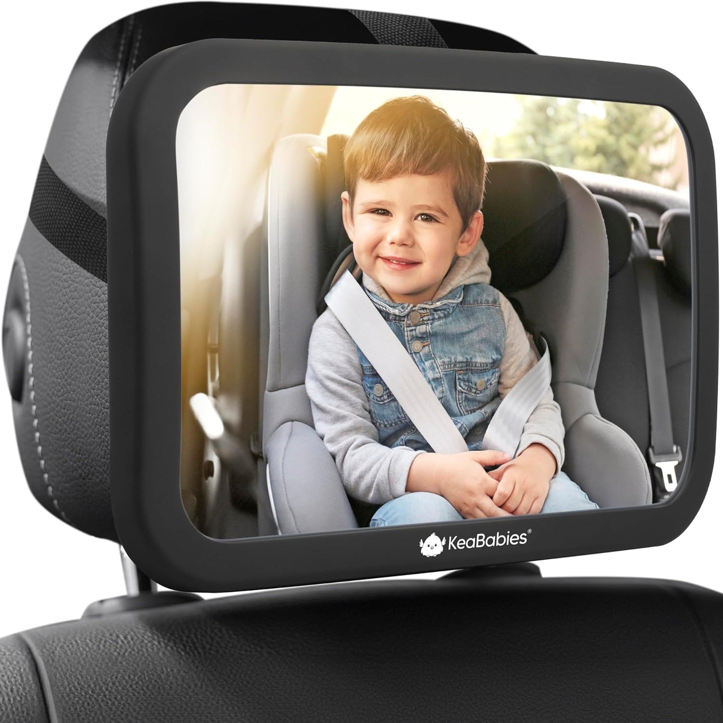 Safety Baby Car Seat Mirror - Wide Shatterproof Backseat Infant Car Mirror for Baby Rear Facing, Crystal Clear View, Travel Accessories, Easy Install & Adjustable for Removable Headrest (Matte Black)