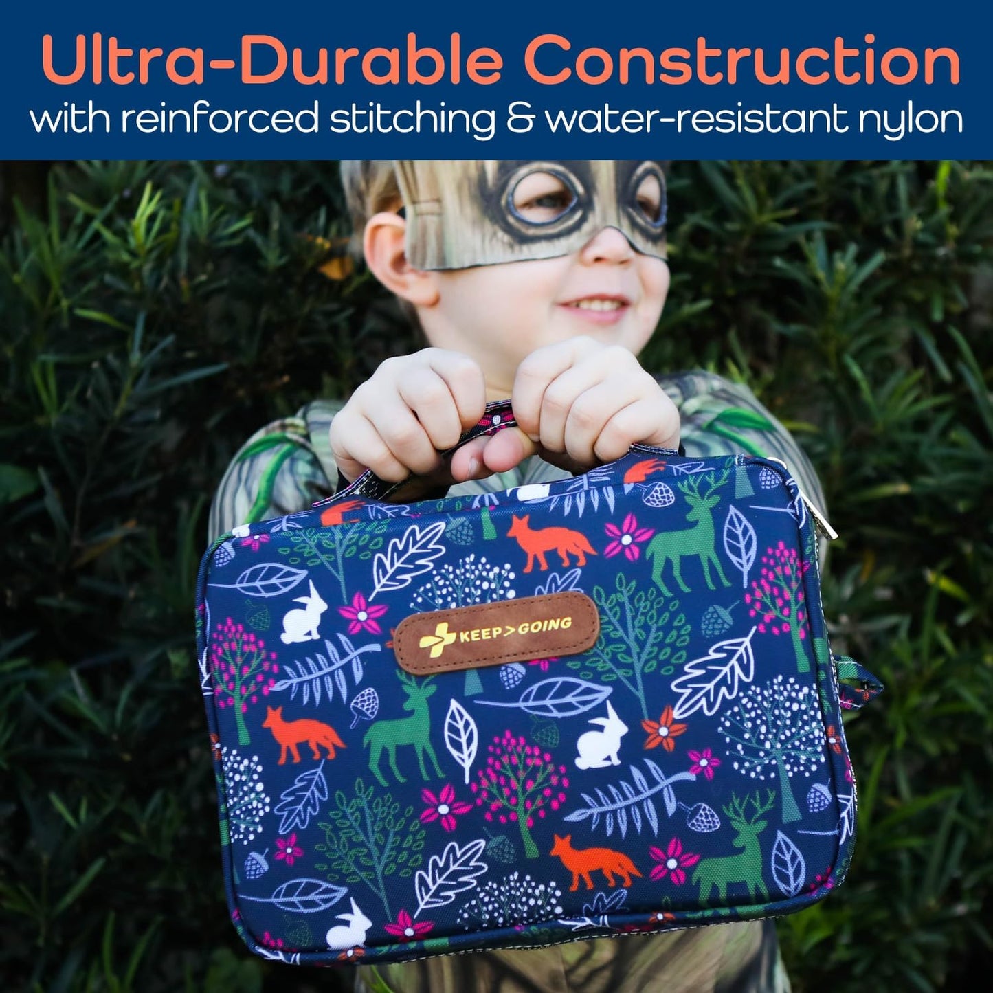 KeepGoing Large Home First Aid Kit for Kids – 270 Pc. for Car, Home, Dorm, & Boat with Latex-Free Bandages – 10 x 7 x 3.5 in. Travel First Aid Kit (Woodland)