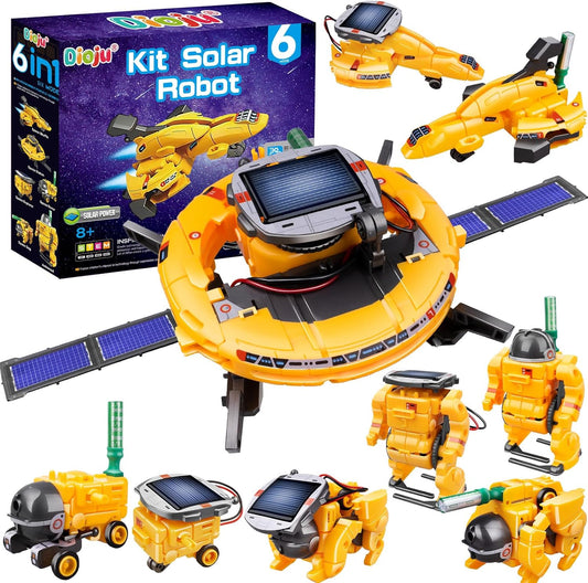 6-in-1 Solar Robot Toys for Ages 8 9 10 11 12 Year Old Boys Girls, STEM Science Kits for Kids Age 8-12, Building Experiments Robotics Kit STEM Projects for Kid Christmas Birthday Gifts (Yellow)
