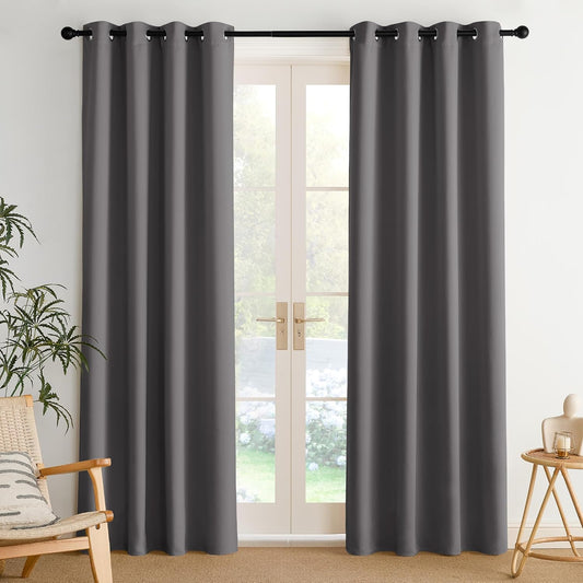 NICETOWN Grey Blackout Curtains for Bedroom 84 inches Long, Cortinas Thermal Grommet Curtains for Living Room, Noise Reducing Privacy Window Treatment Shades for Nursery, Laundry Patio, 2 Panels, W52